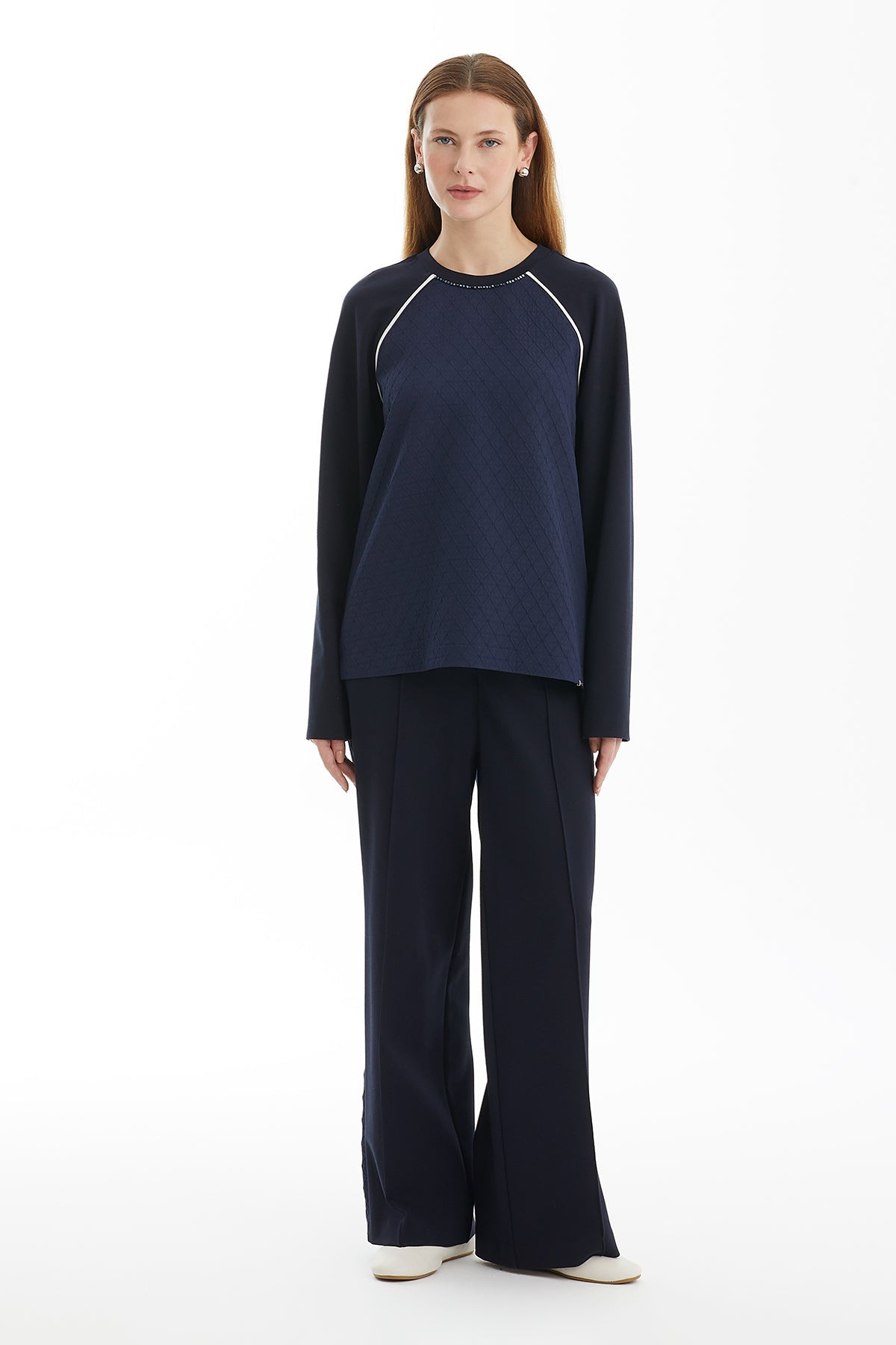 Dark Navy Contrast Piping Sweatshirt