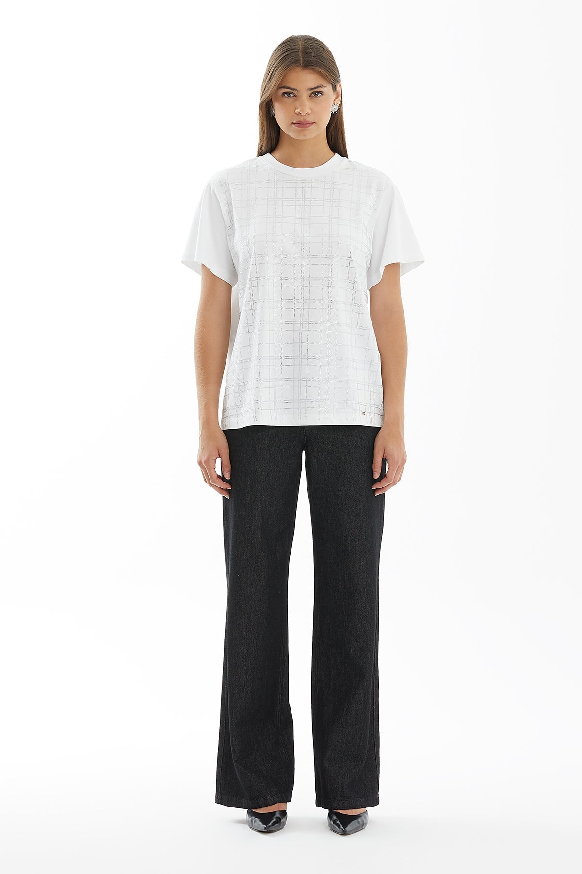 White Stone Print Detail T-Shirt