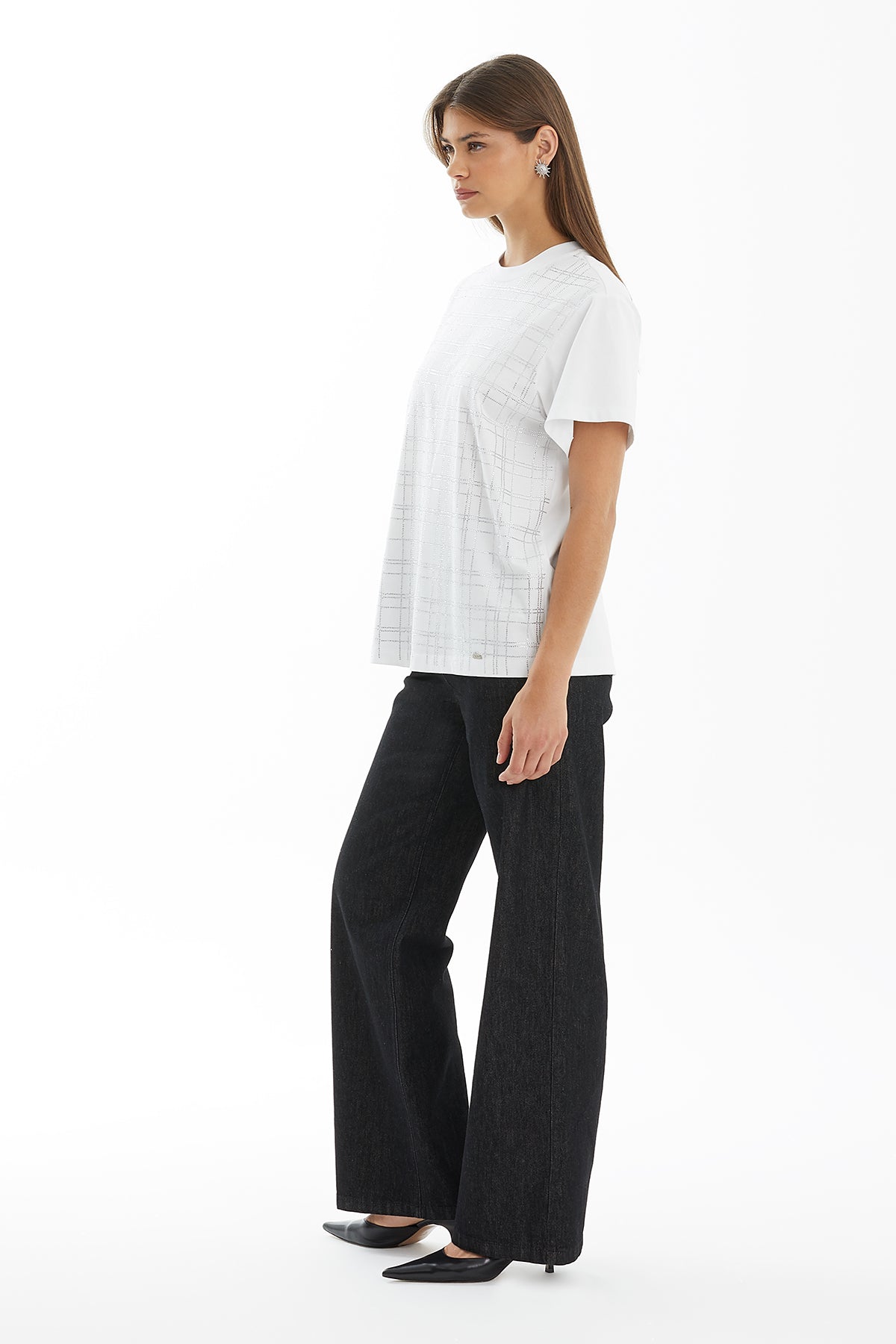 White Stone Print Detail T-Shirt