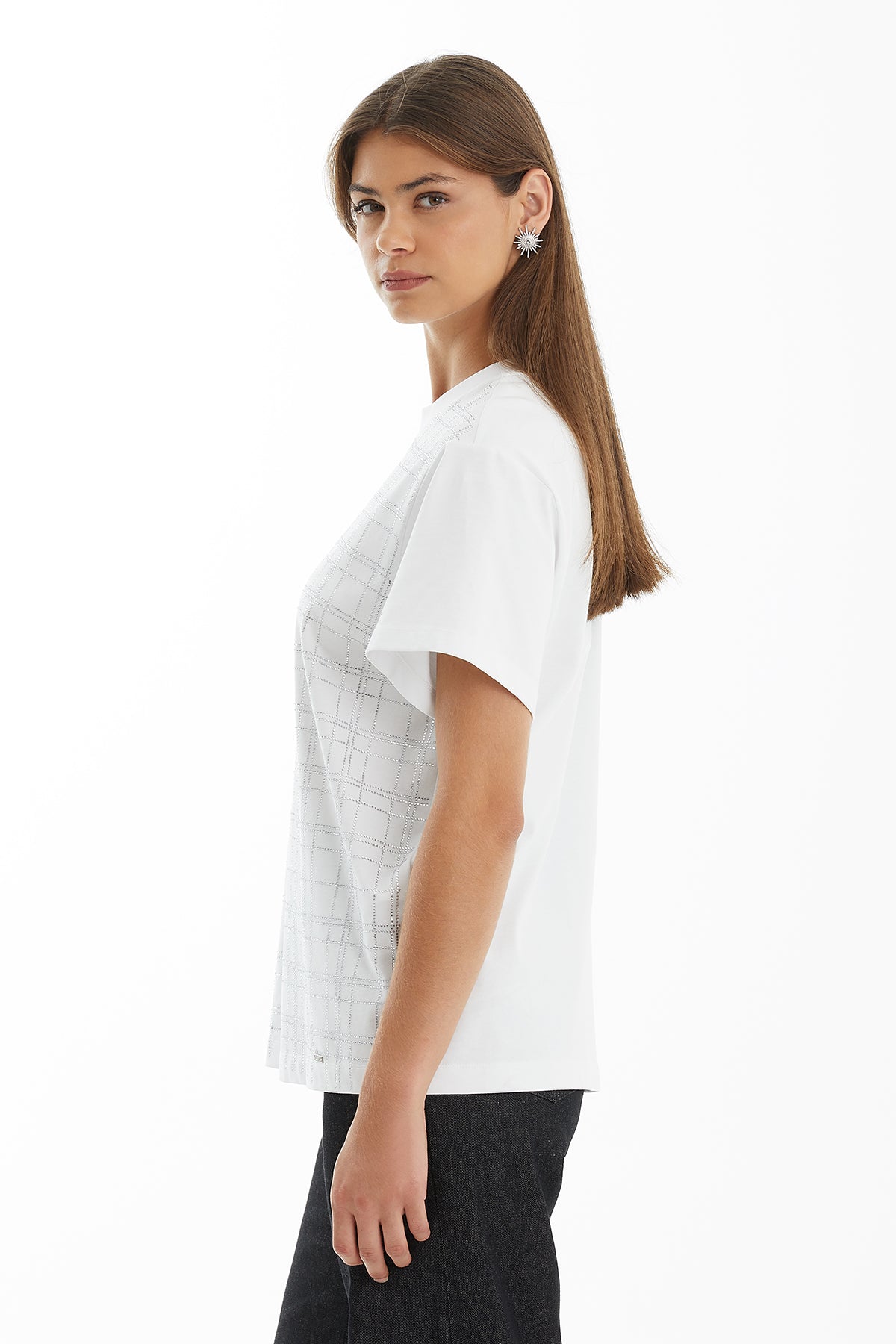 White Stone Print Detail T-Shirt