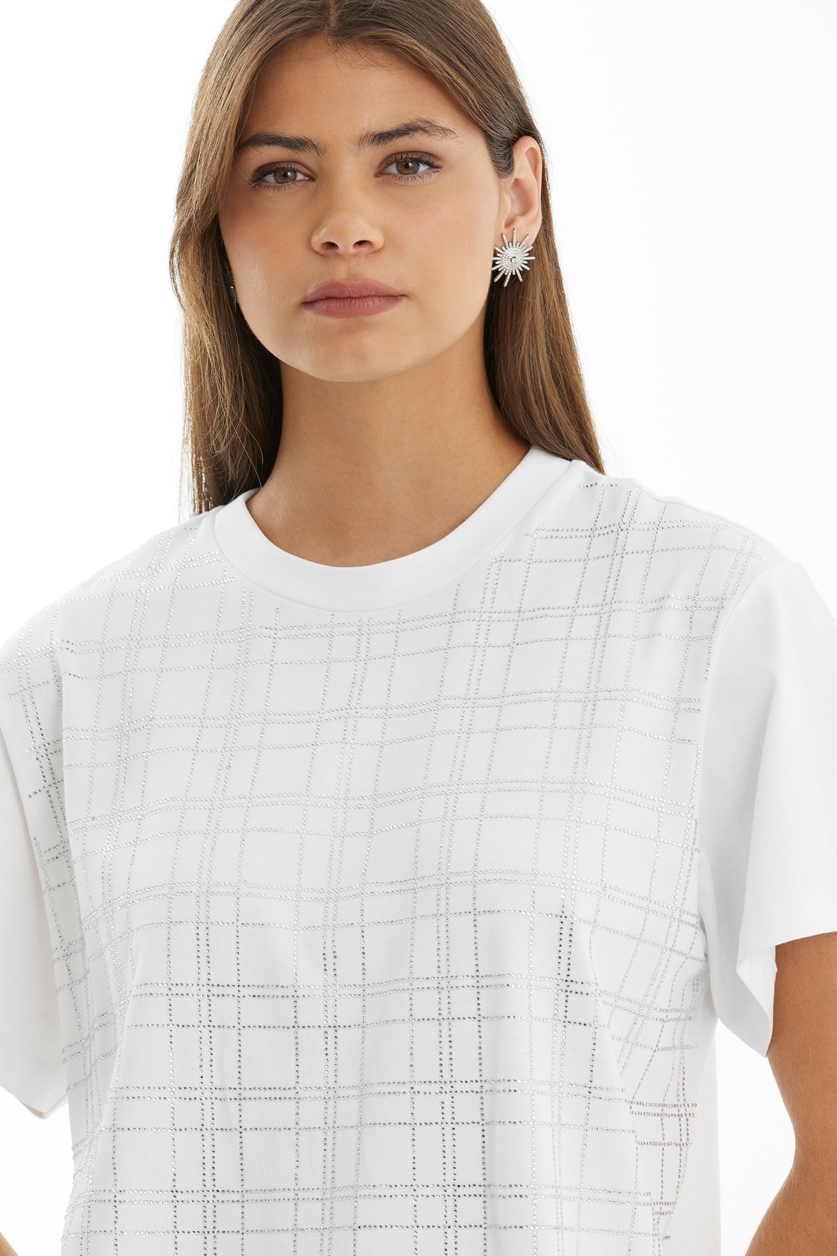White Stone Print Detail T-Shirt