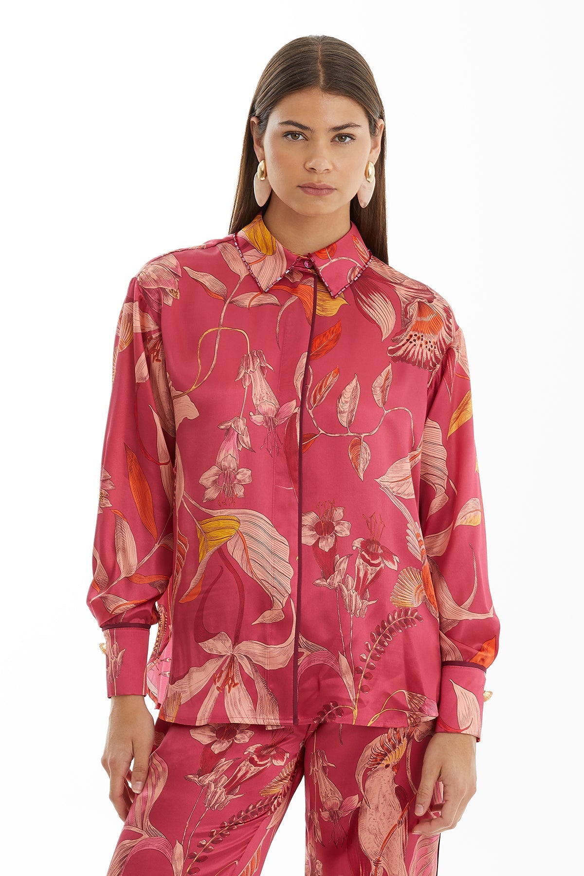 Belted Embroidered Balloon-Sleeve Shirt