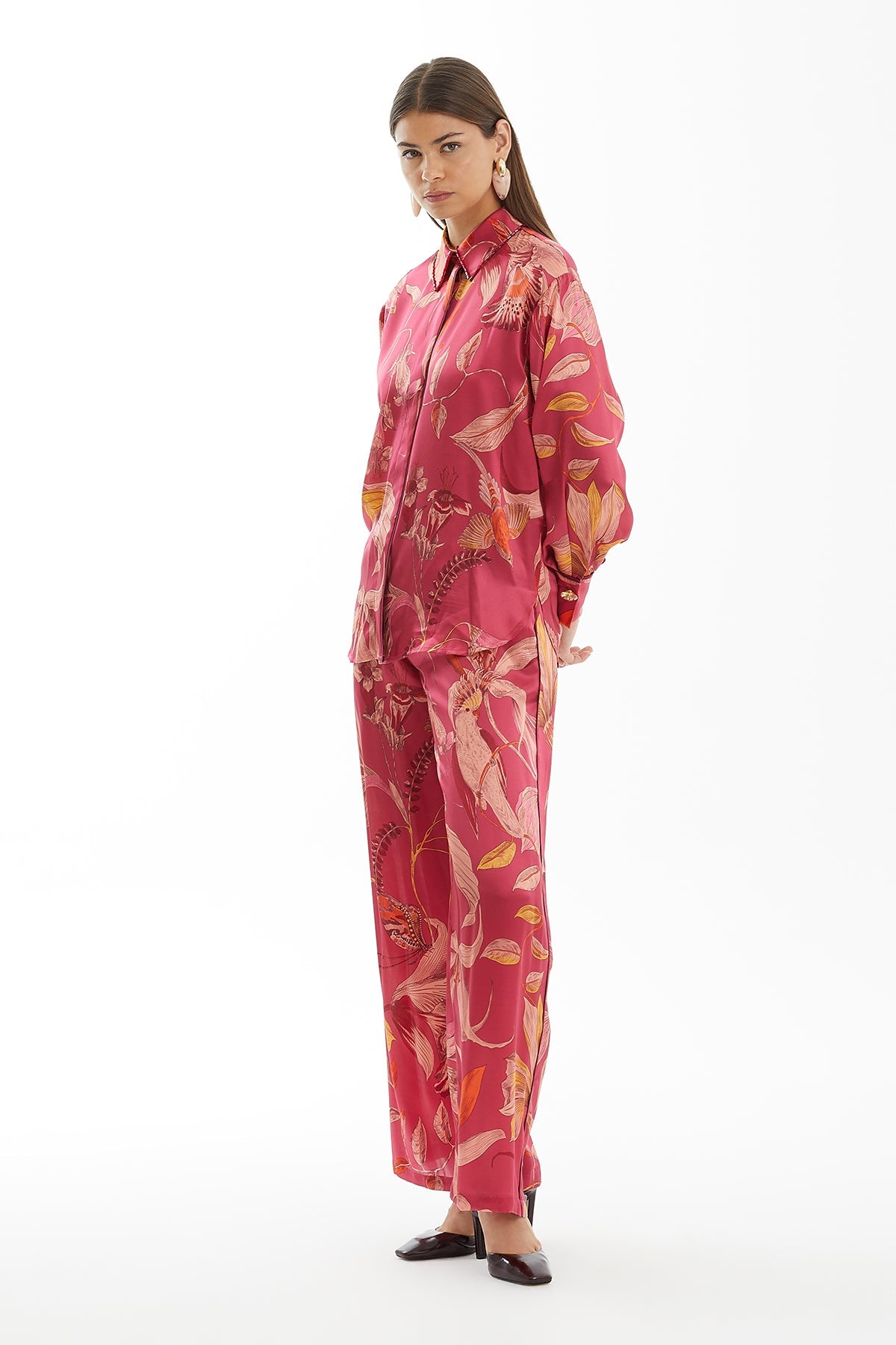 Belted Embroidered Balloon-Sleeve Shirt