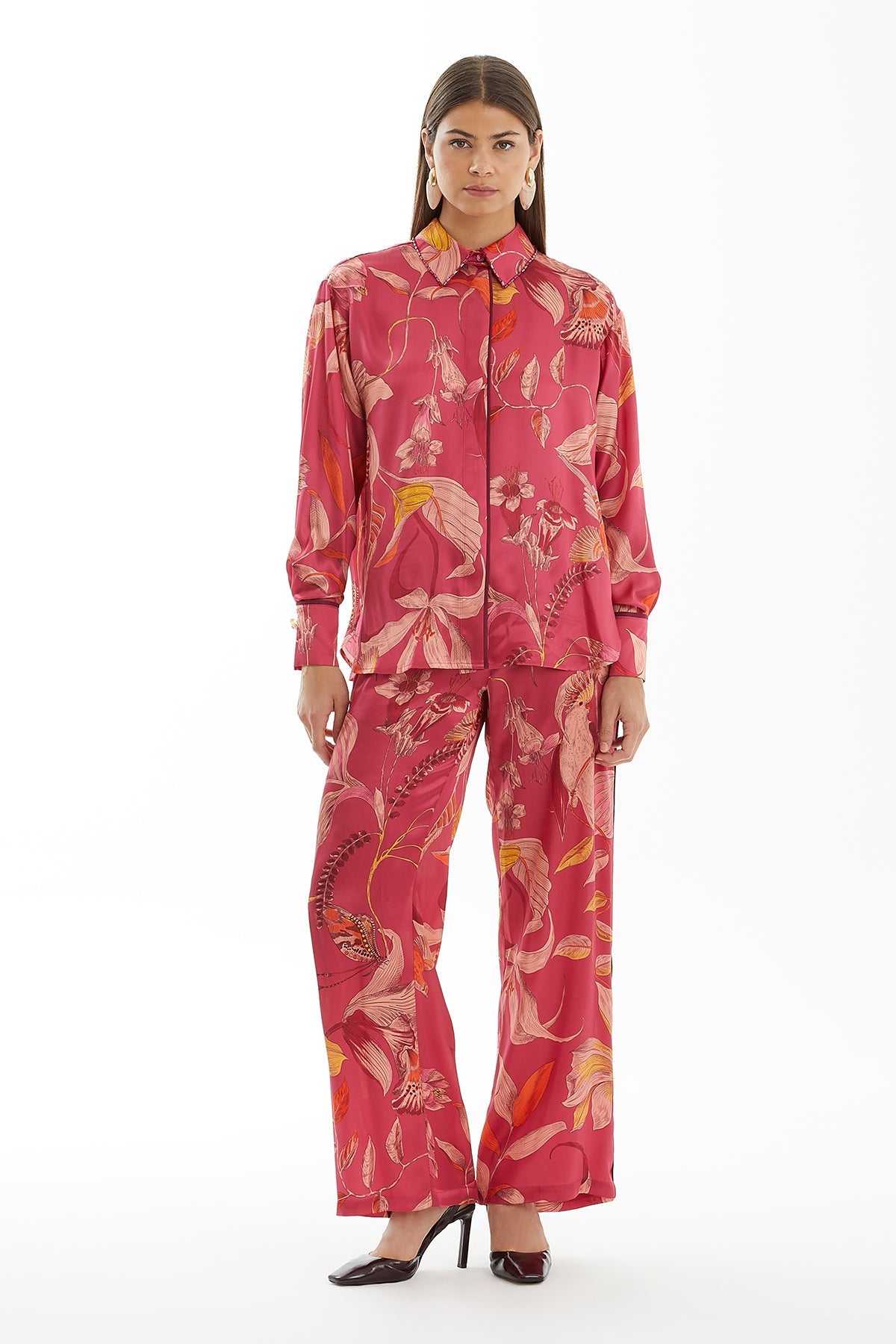 Belted Embroidered Balloon-Sleeve Shirt