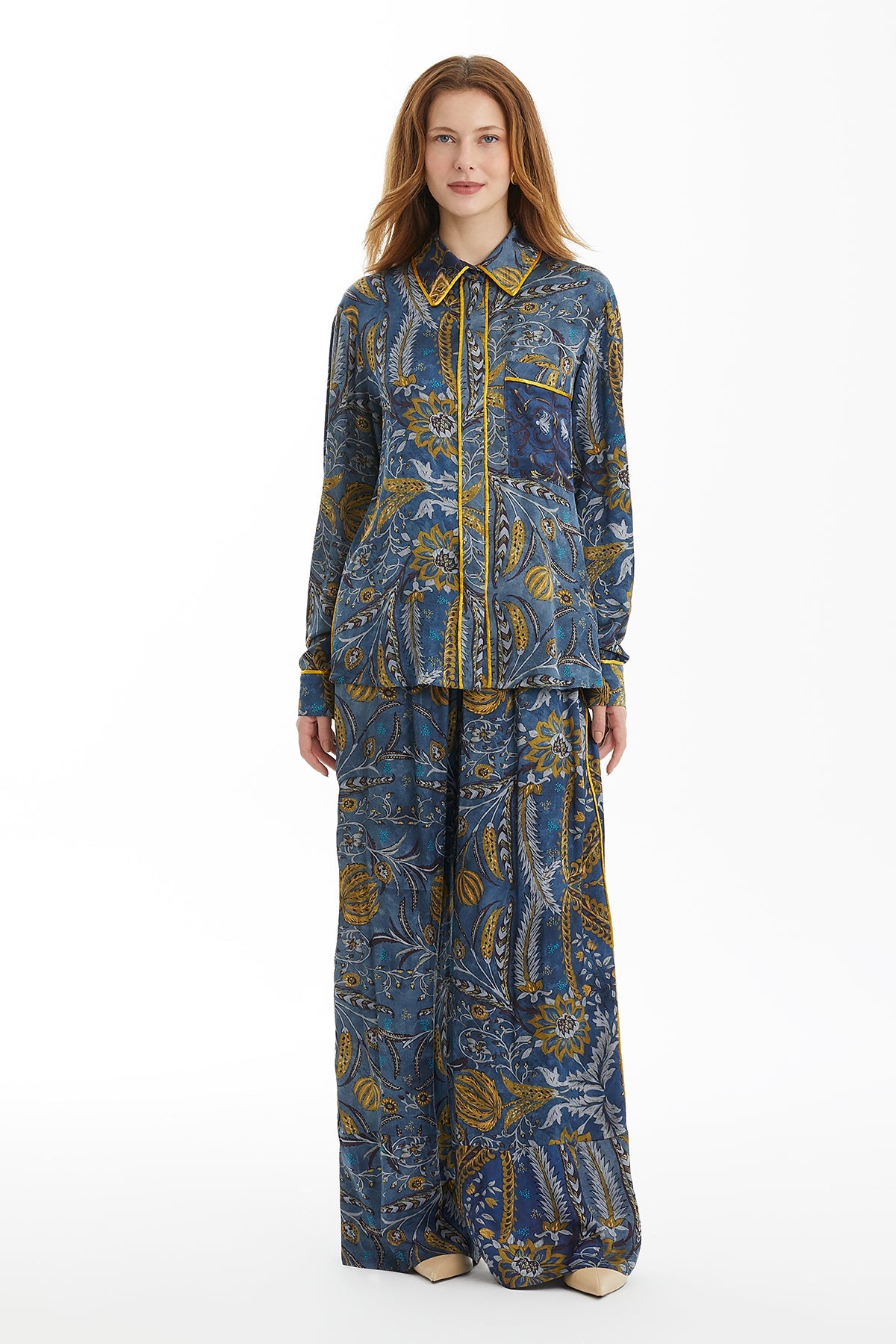 Patterned Shirt with Piping Detail