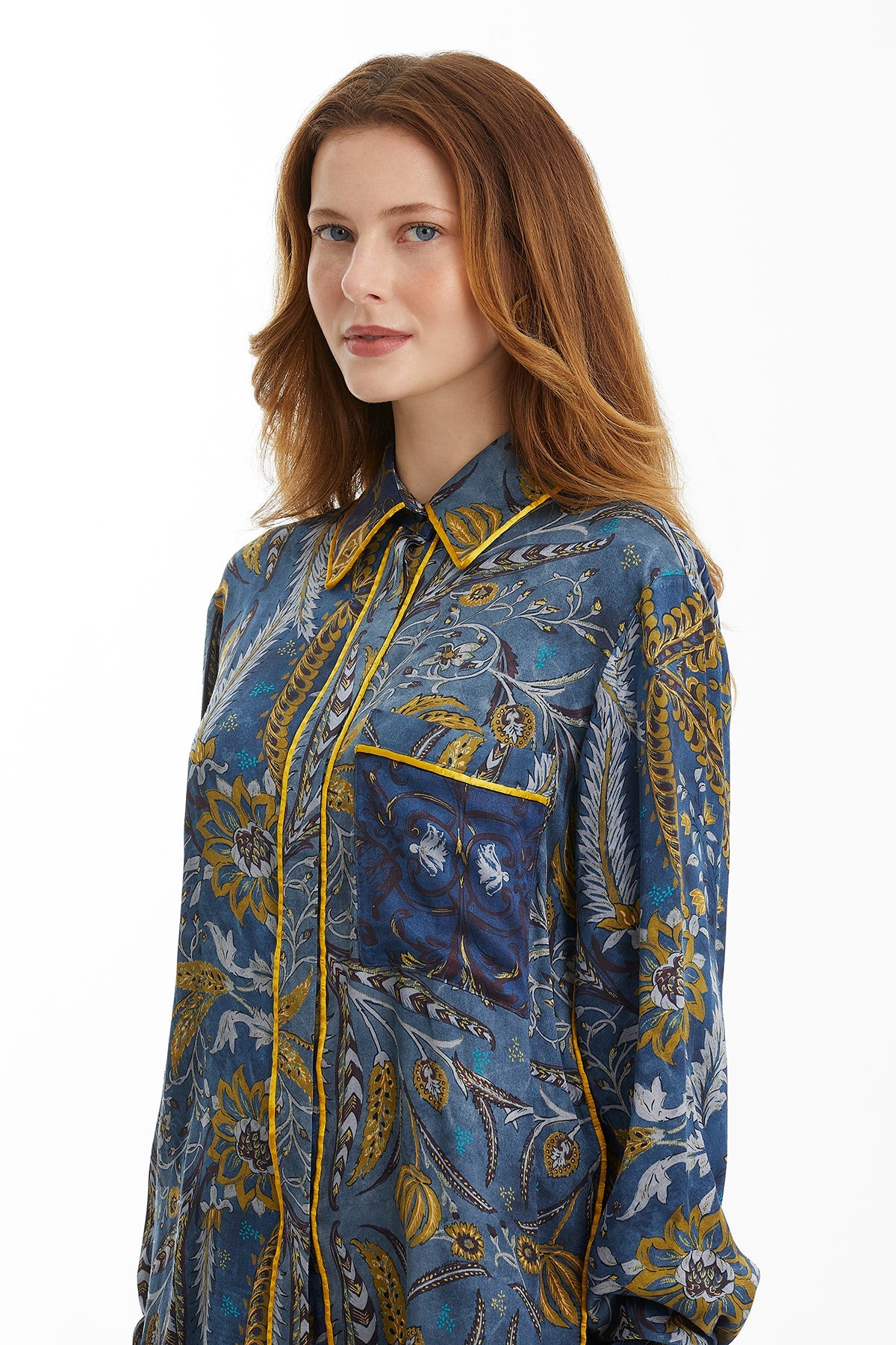 Patterned Shirt with Piping Detail