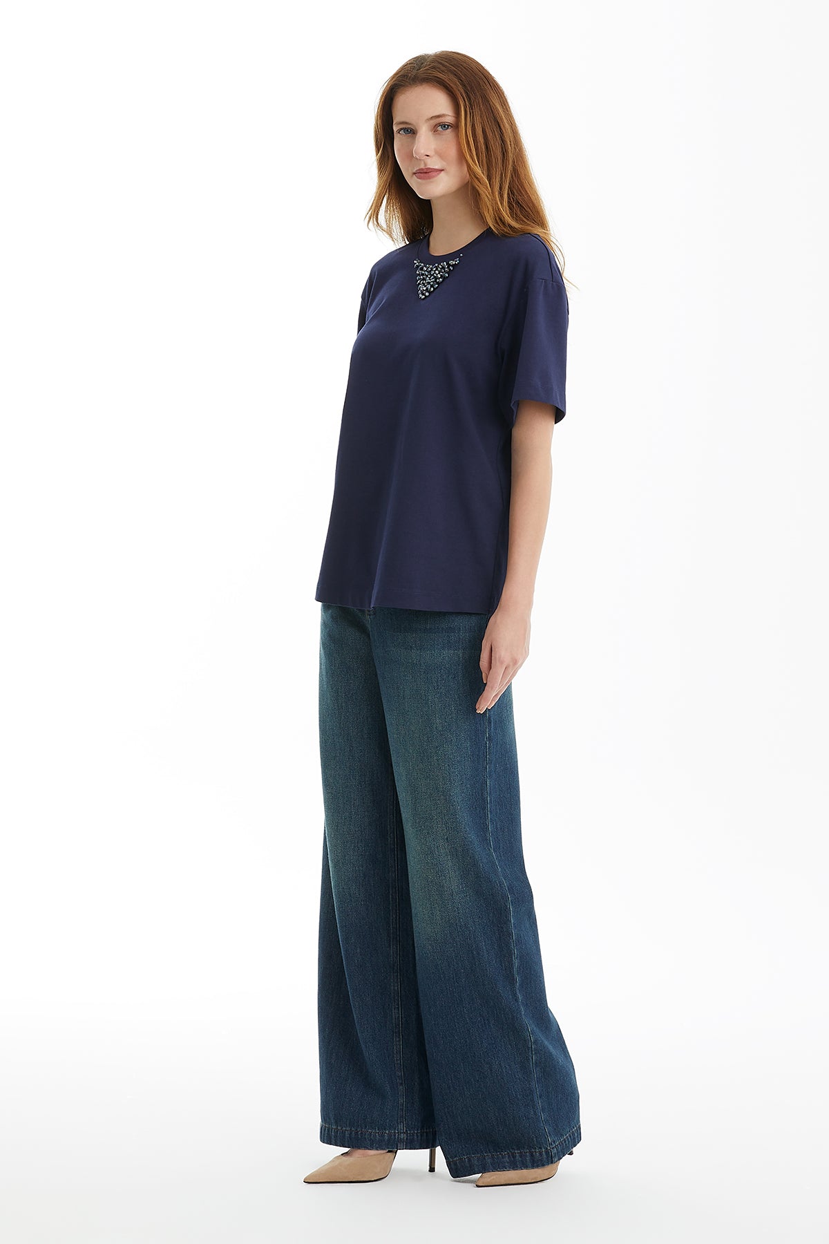 Dark Navy Embroidered Detail T-Shirt