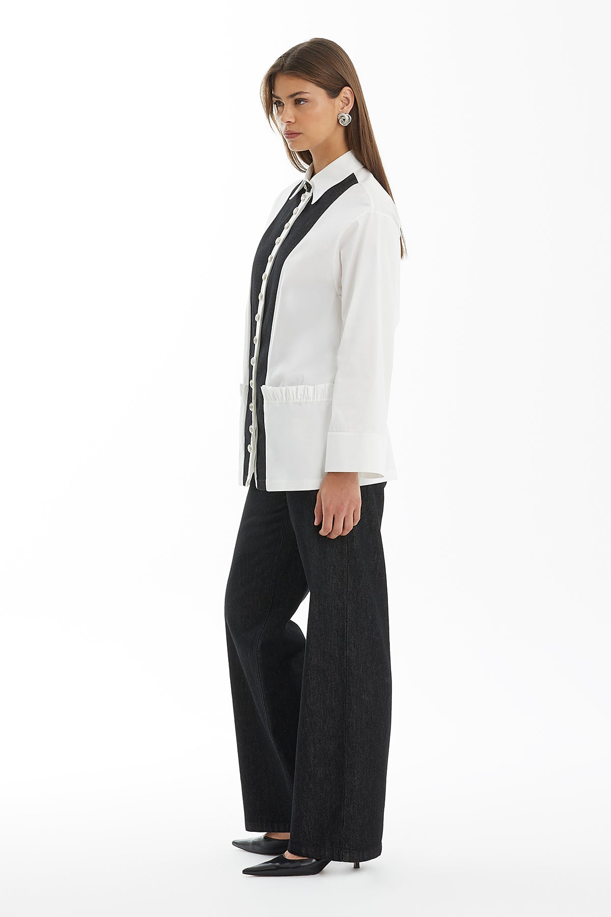 White Contrast Button-Detail Shirt