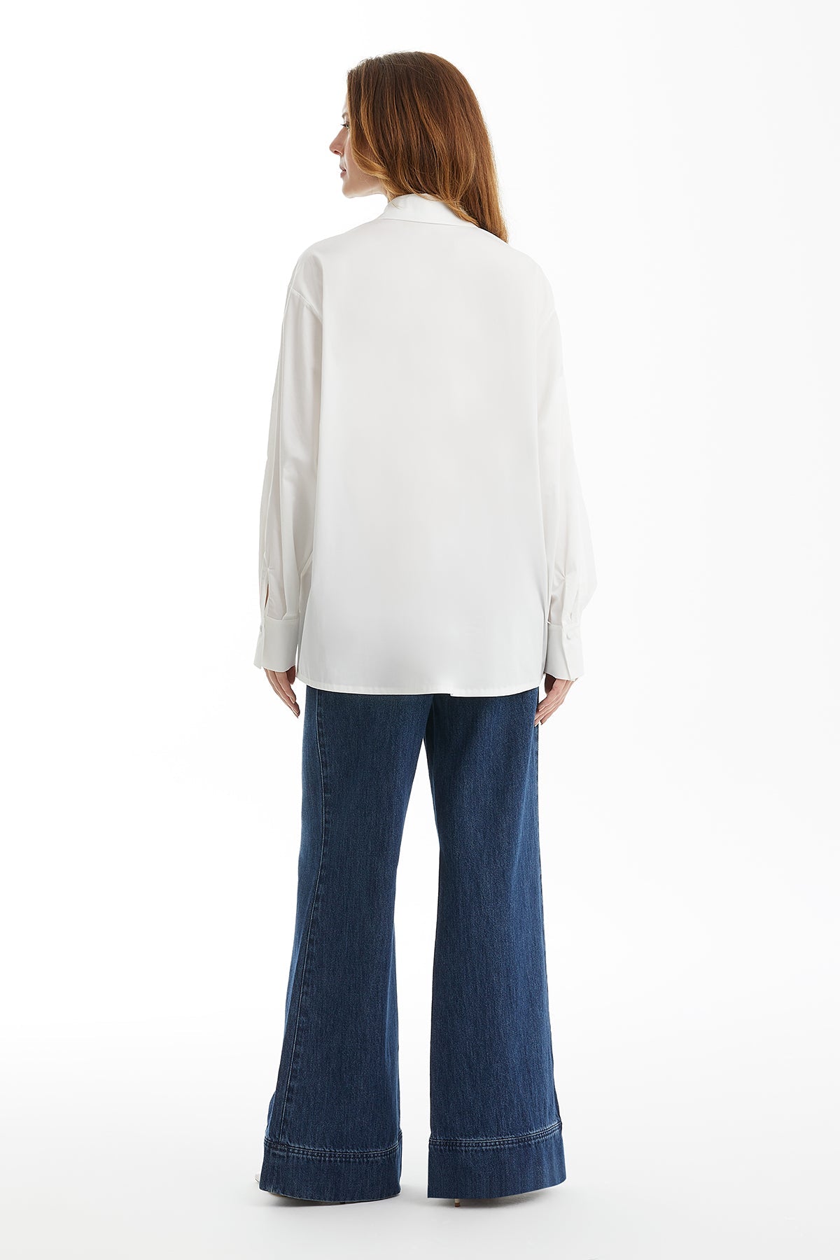 White Asymmetric Detail Embellished Shirt
