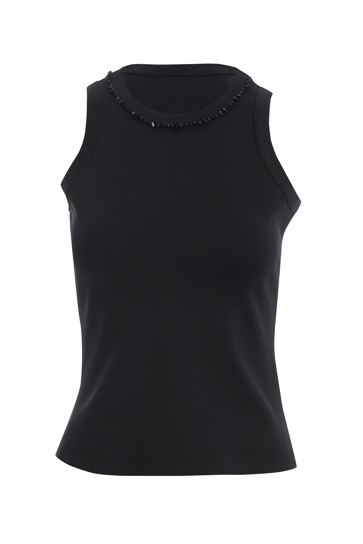 Black Halter Top with Embroidered Collar