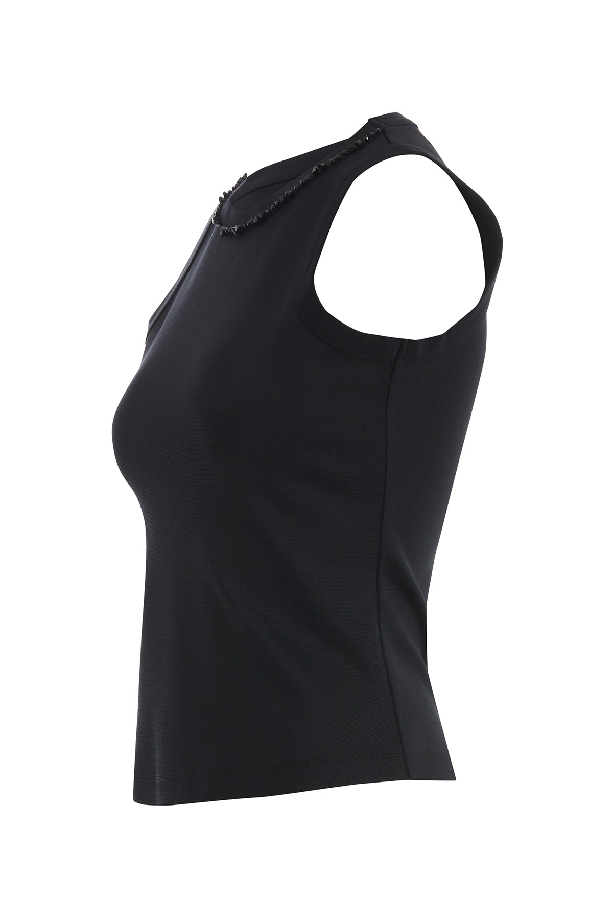 Black Halter Top with Embroidered Collar