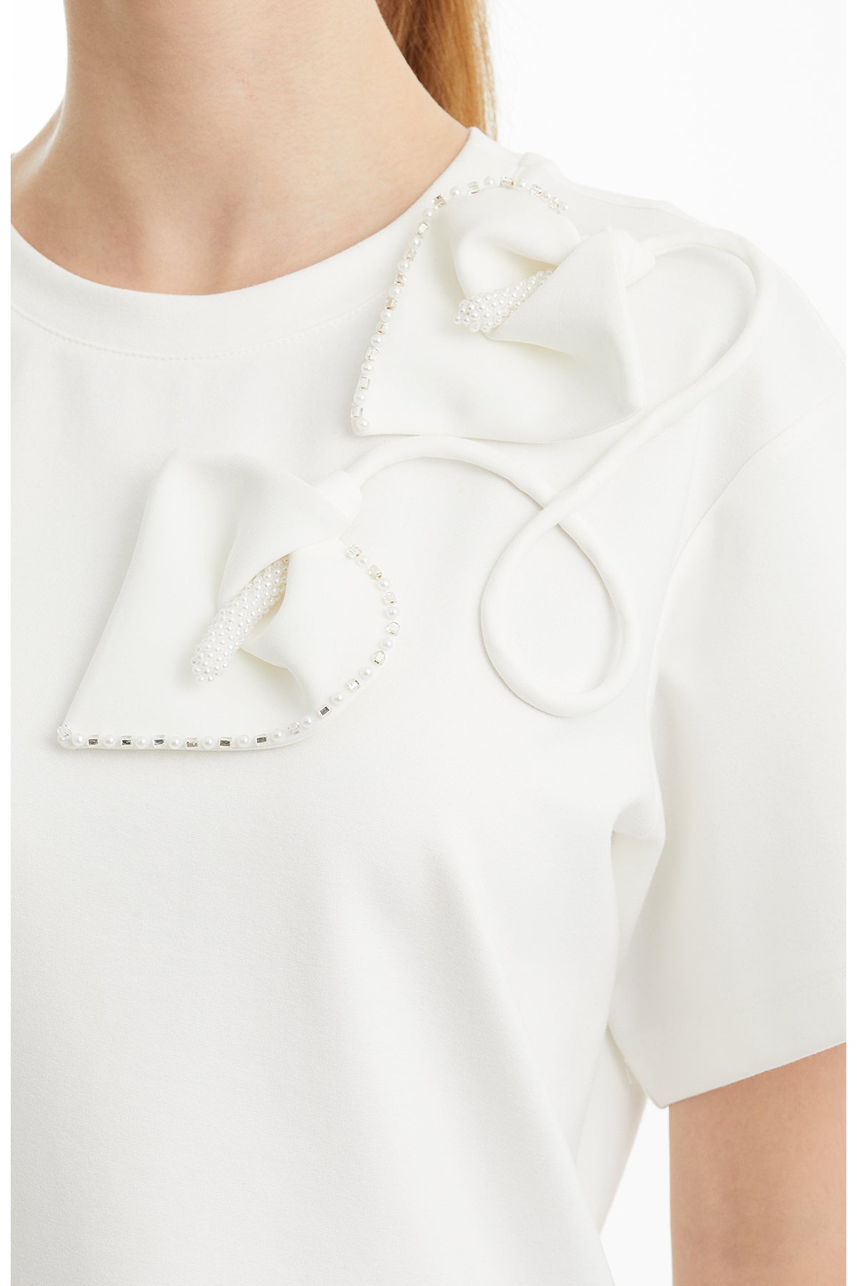 Ecru T-Shirt with Shoulder Appliqué Detail