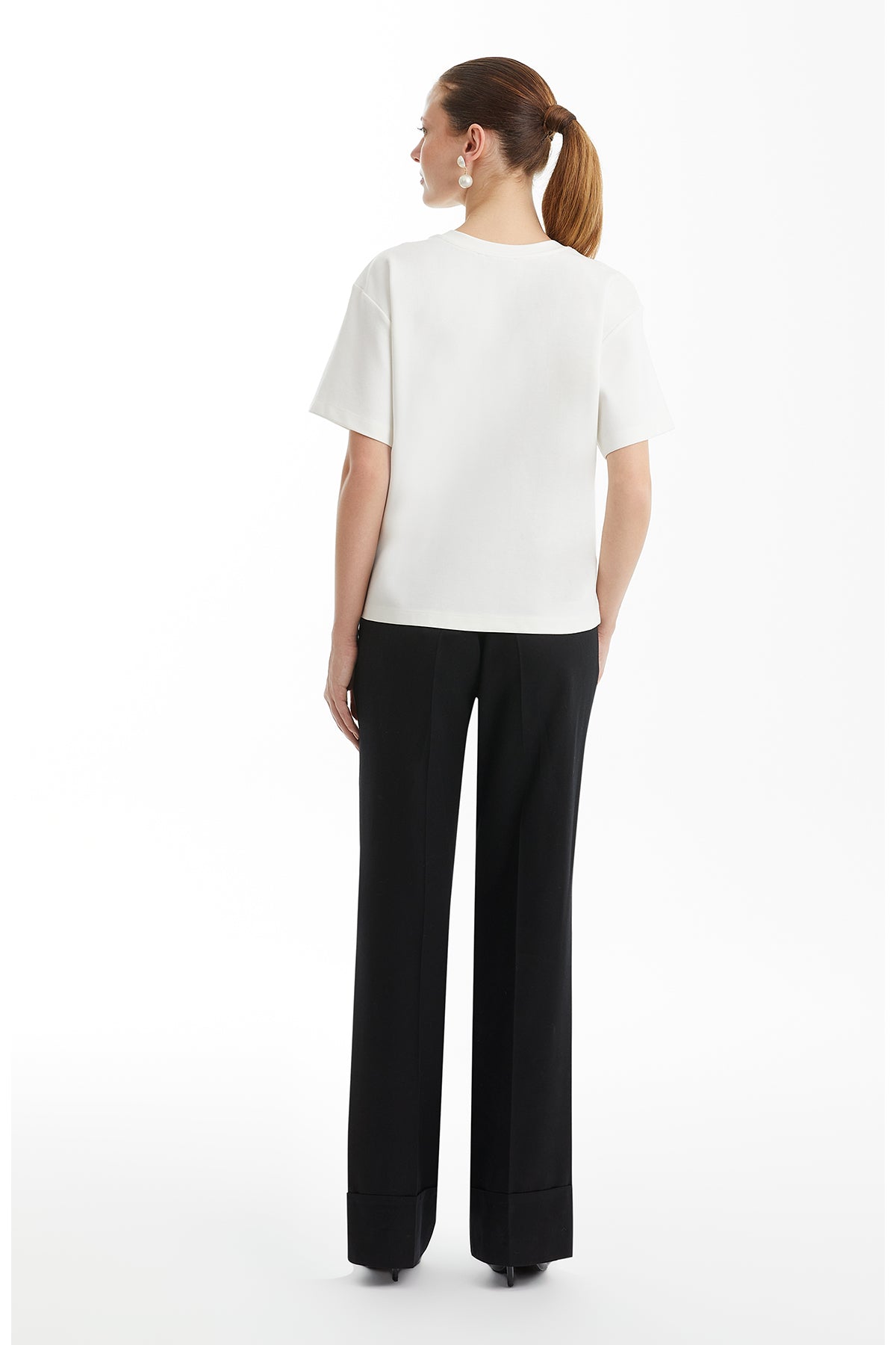 Ecru T-Shirt with Shoulder Appliqué Detail