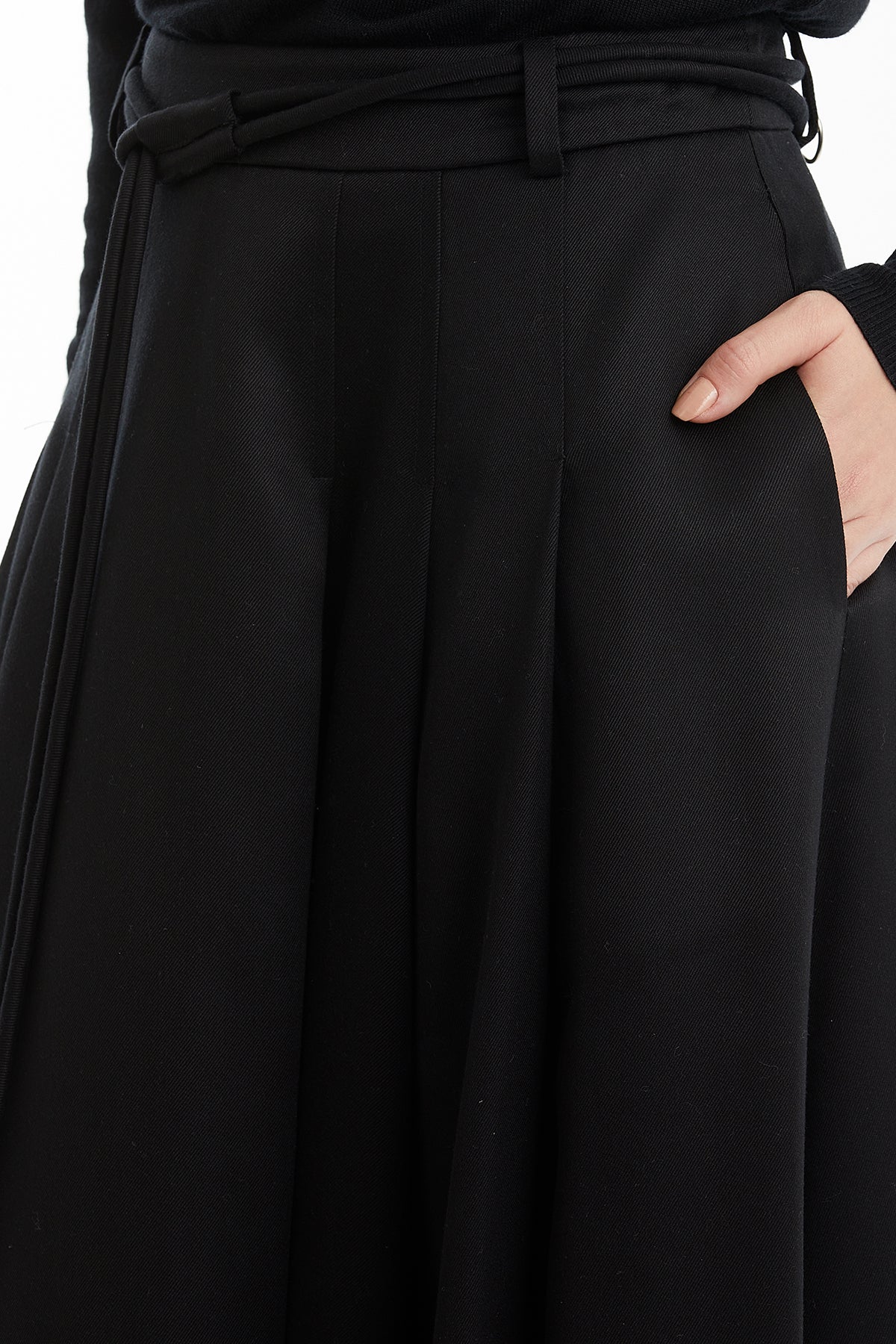 Black Midi Skirt with Embroidered Cord Ends