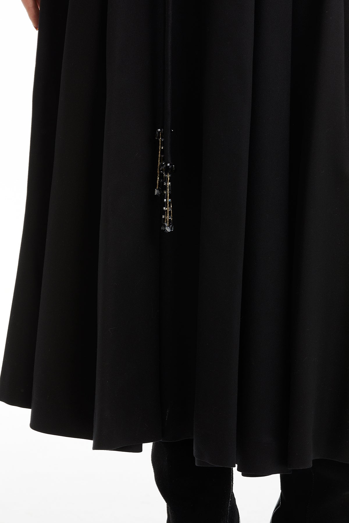 Black Midi Skirt with Embroidered Cord Ends