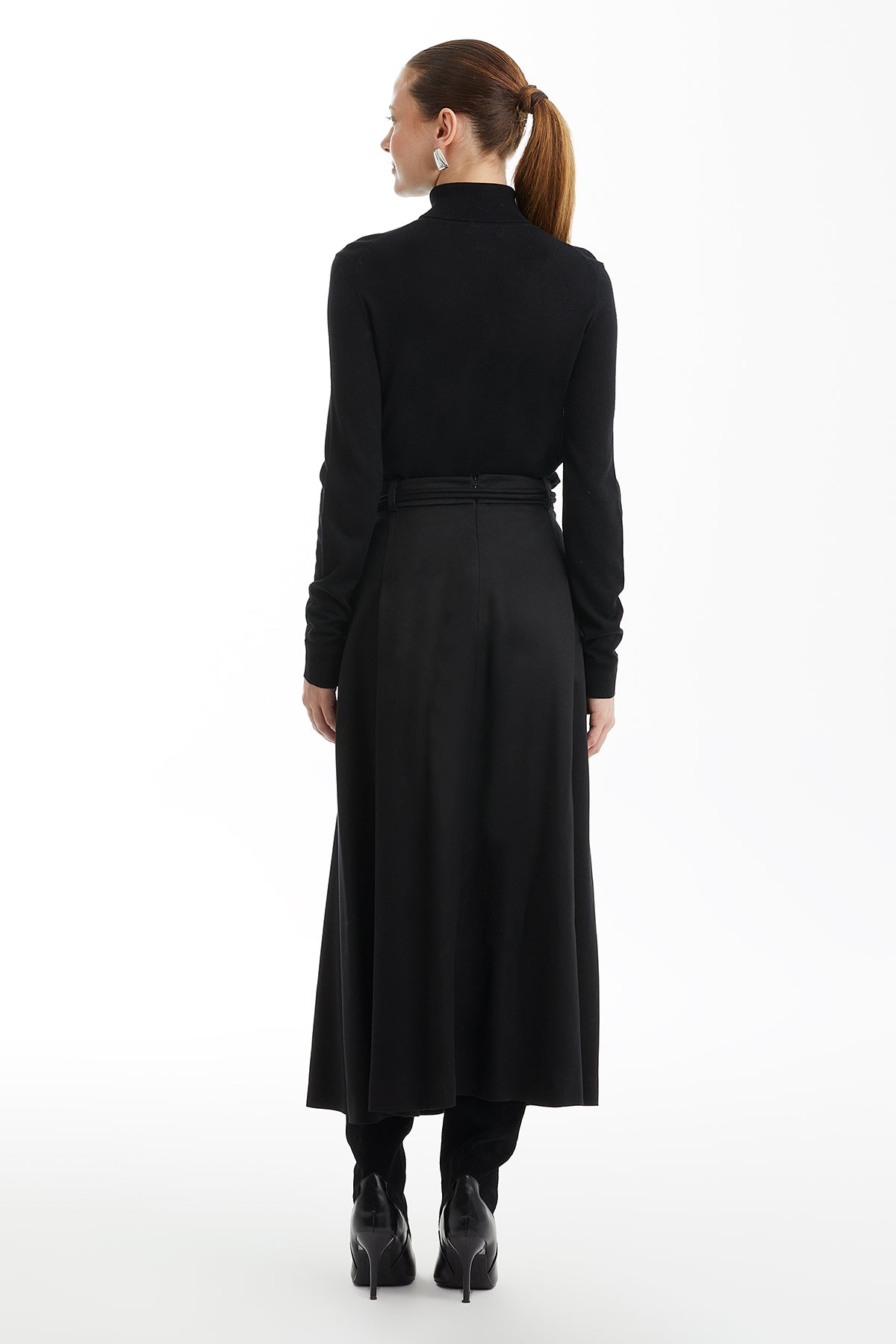 Black Midi Skirt with Embroidered Cord Ends