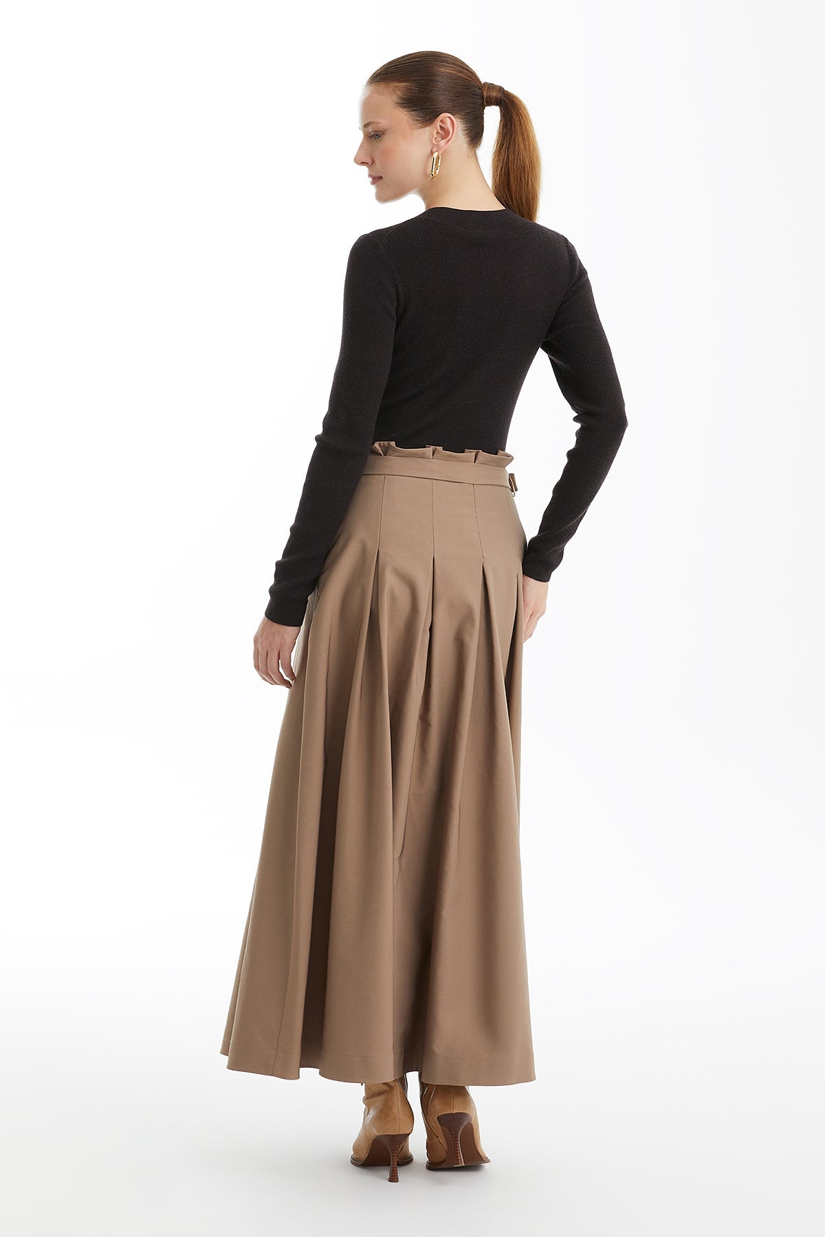 Brown Logo Midi Skirt with Detachable Sash