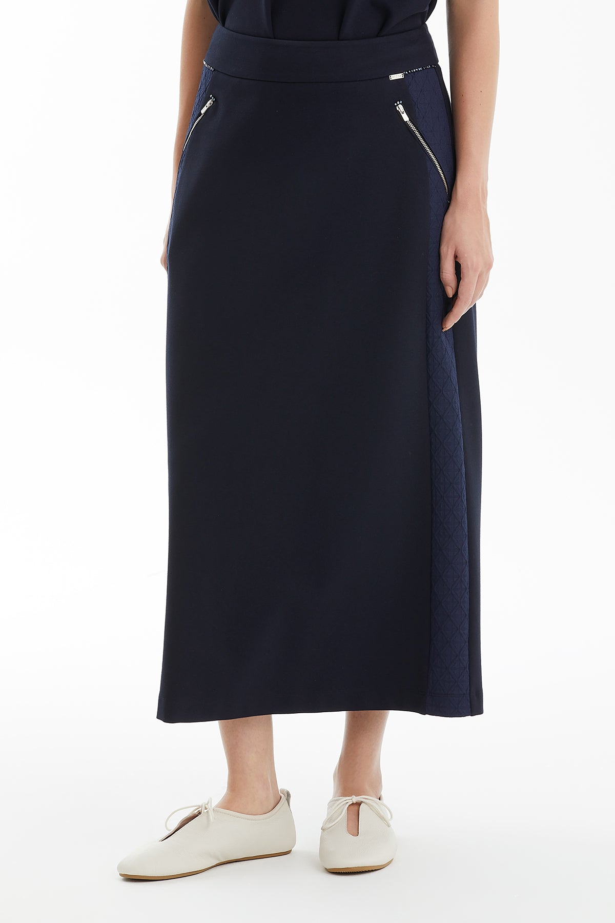 Dark Navy Skirt with Geometric Side Stripes