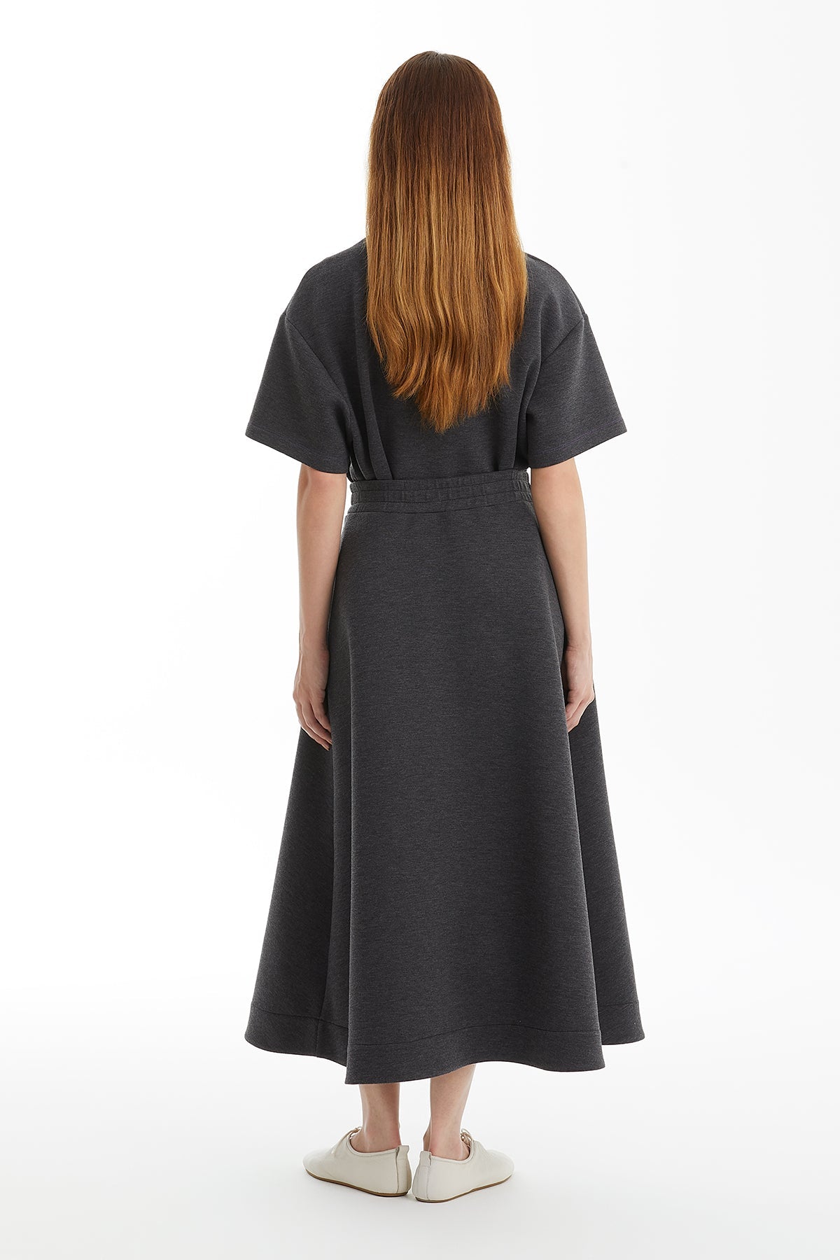 Grey Pocketed Flared Skirt