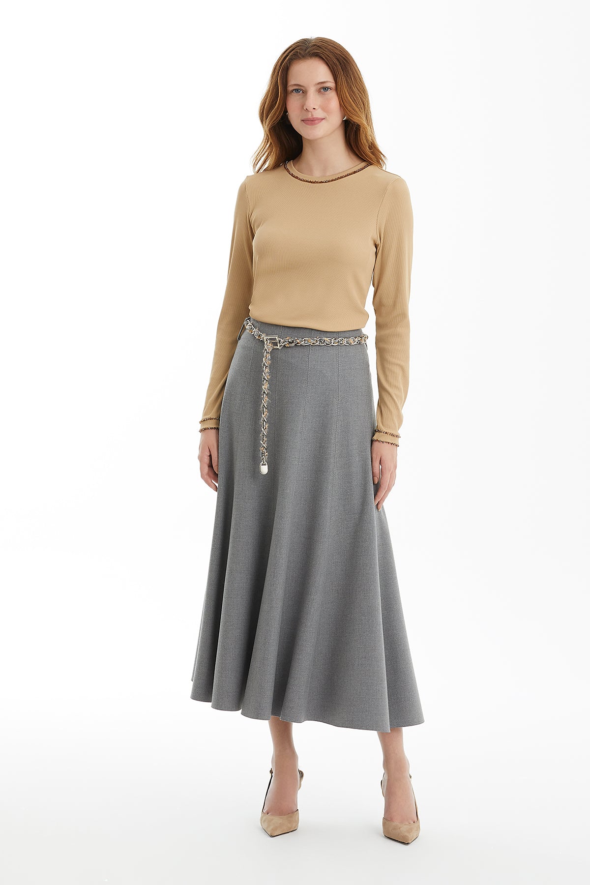 Grey Skirt with Chain Belt Accessory