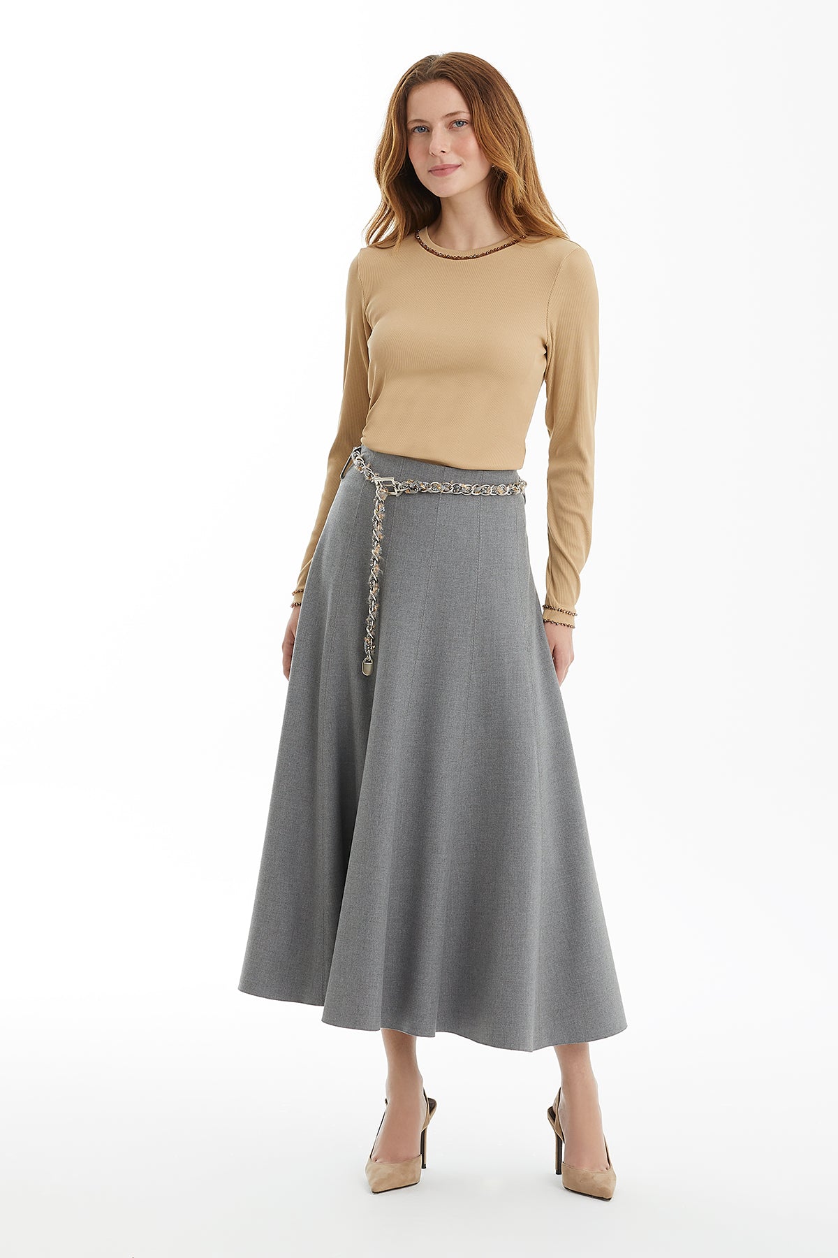 Grey Skirt with Chain Belt Accessory