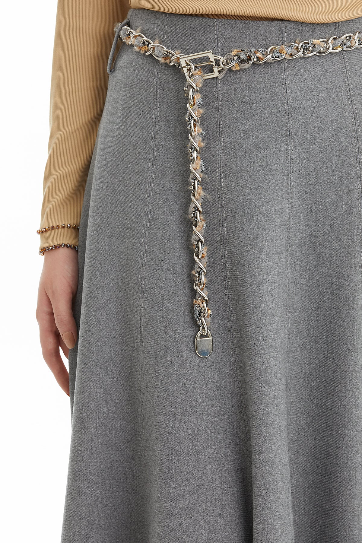 Grey Skirt with Chain Belt Accessory