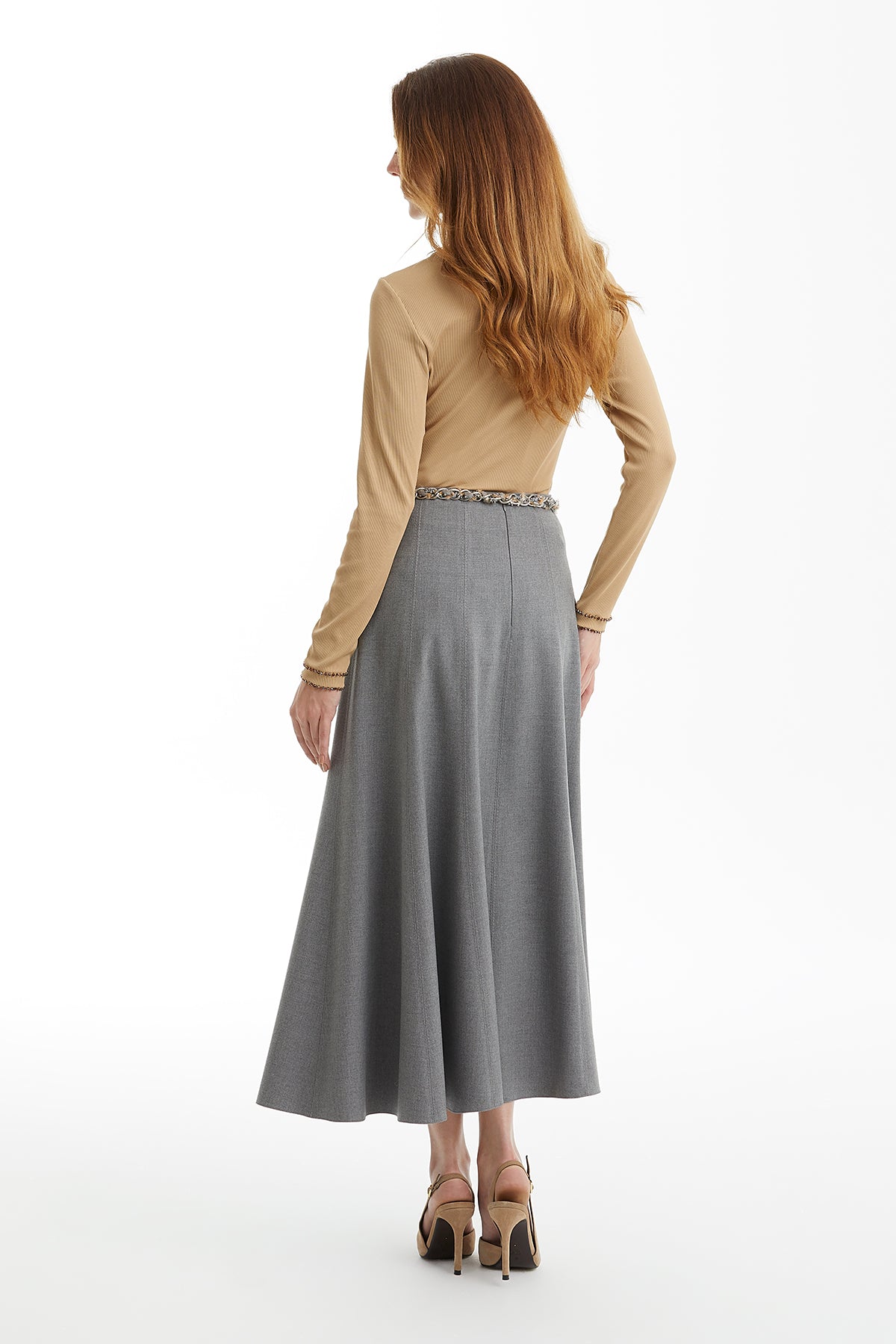 Grey Skirt with Chain Belt Accessory