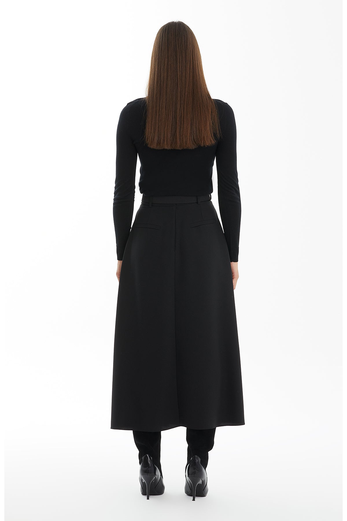 Black Front Pleat Maxi Skirt