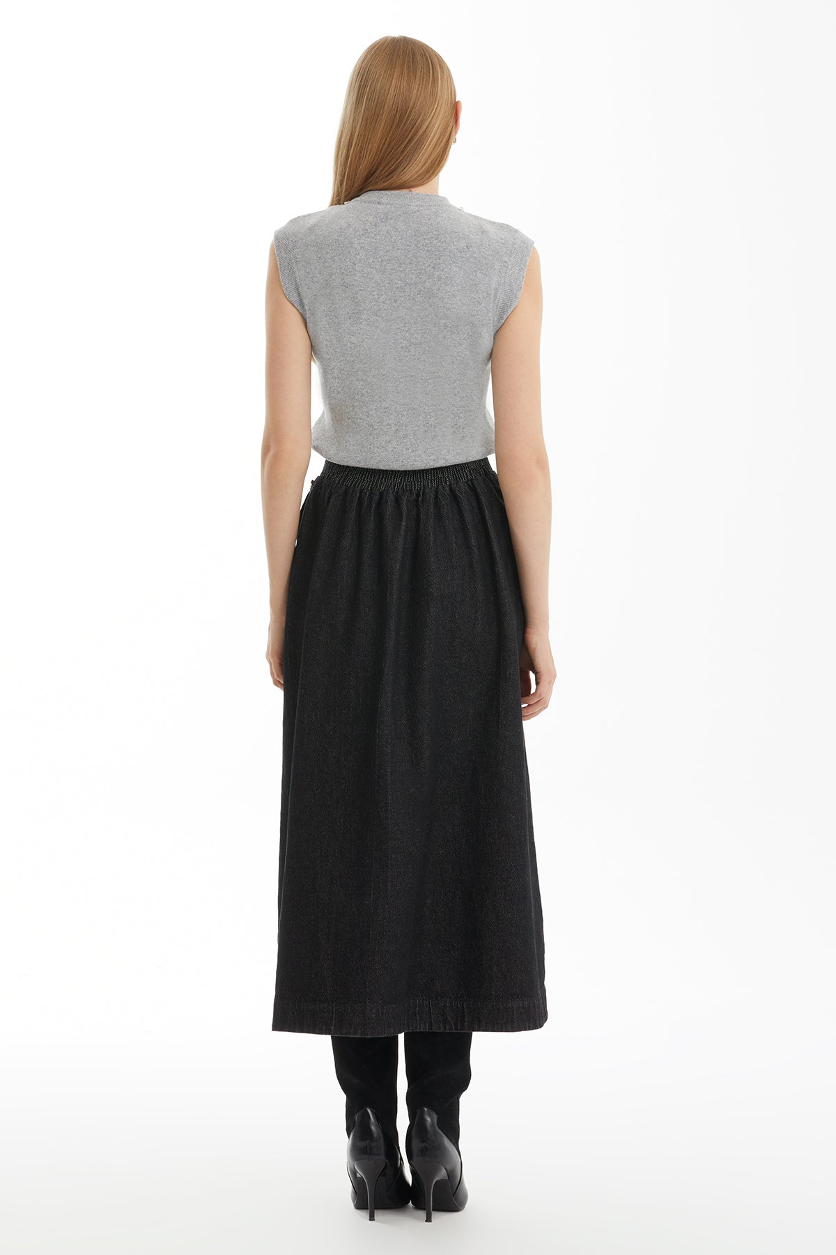 Black Embroidered Denim Skirt