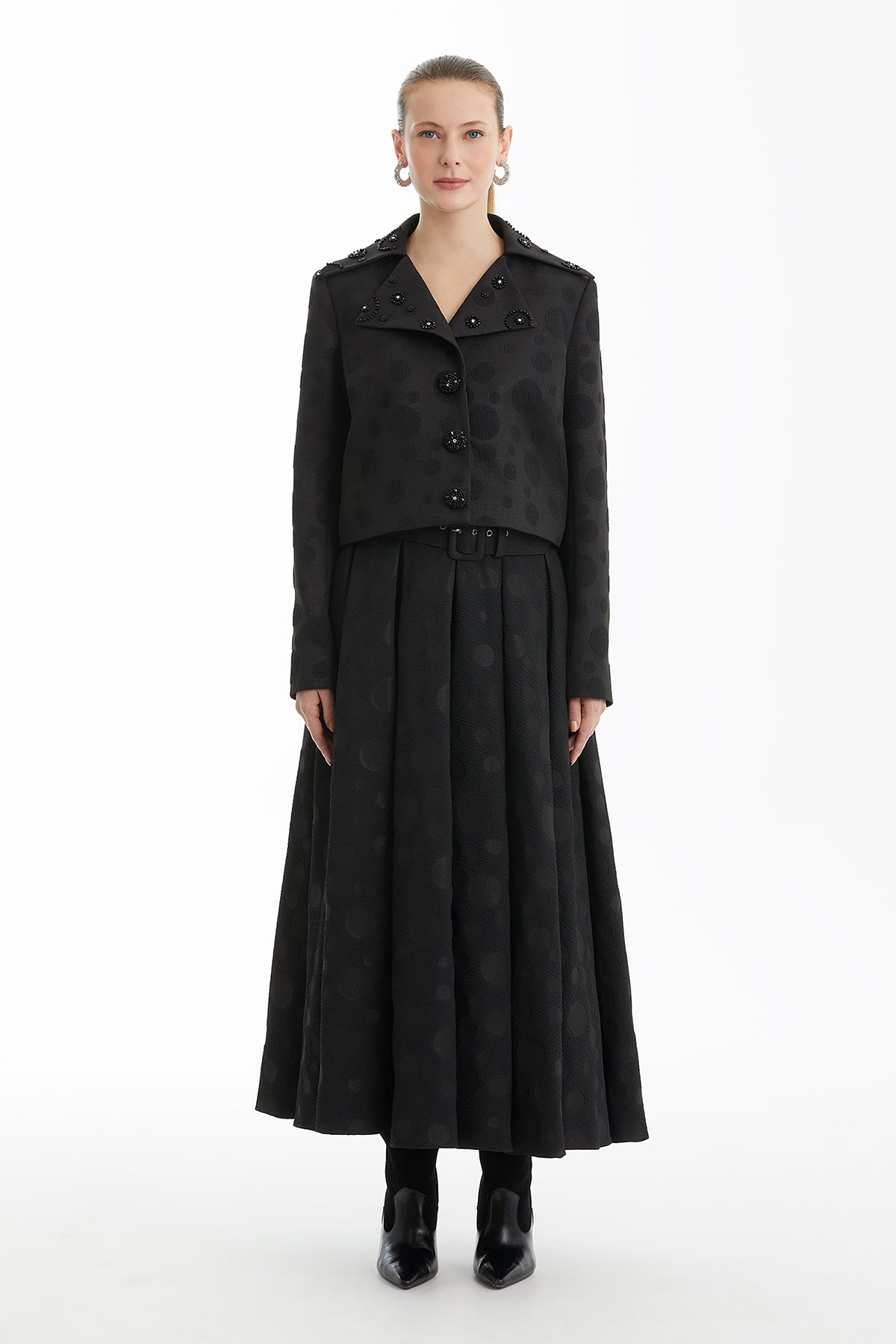Black Shoulder-Padded Embroidered Jacket