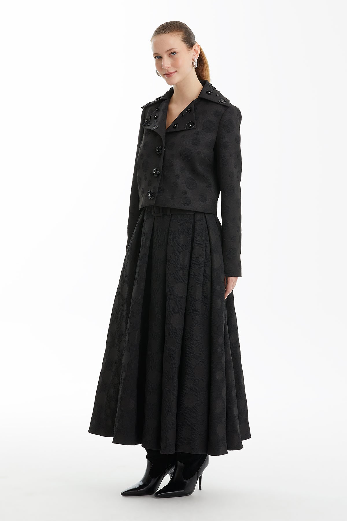 Black Shoulder-Padded Embroidered Jacket