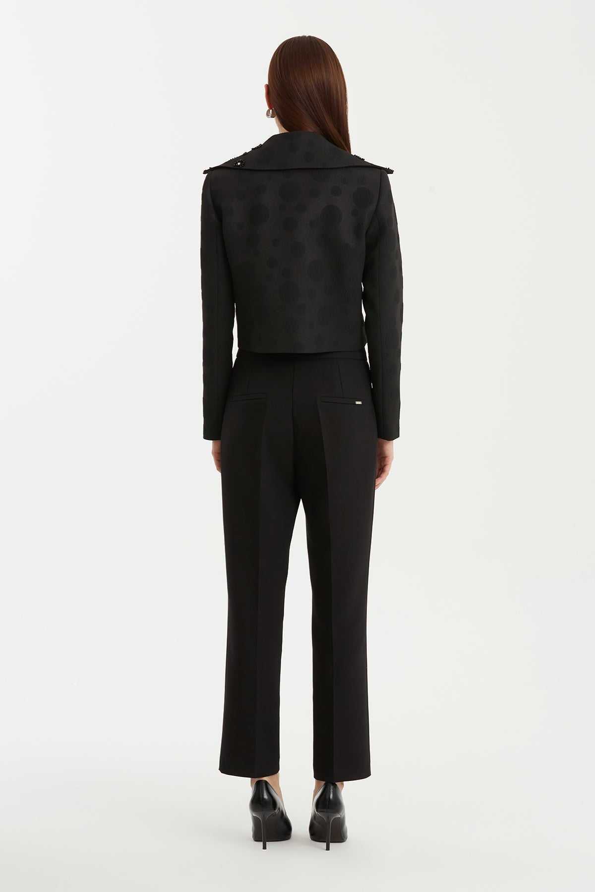 Black Shoulder-Padded Embroidered Jacket