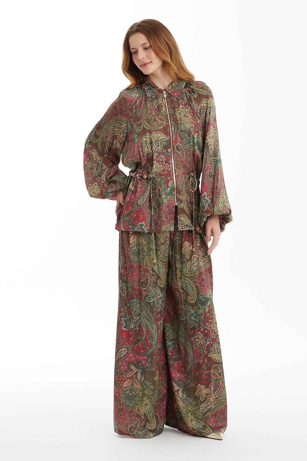 Patterned Jacket with Eyelet and Bead Detail