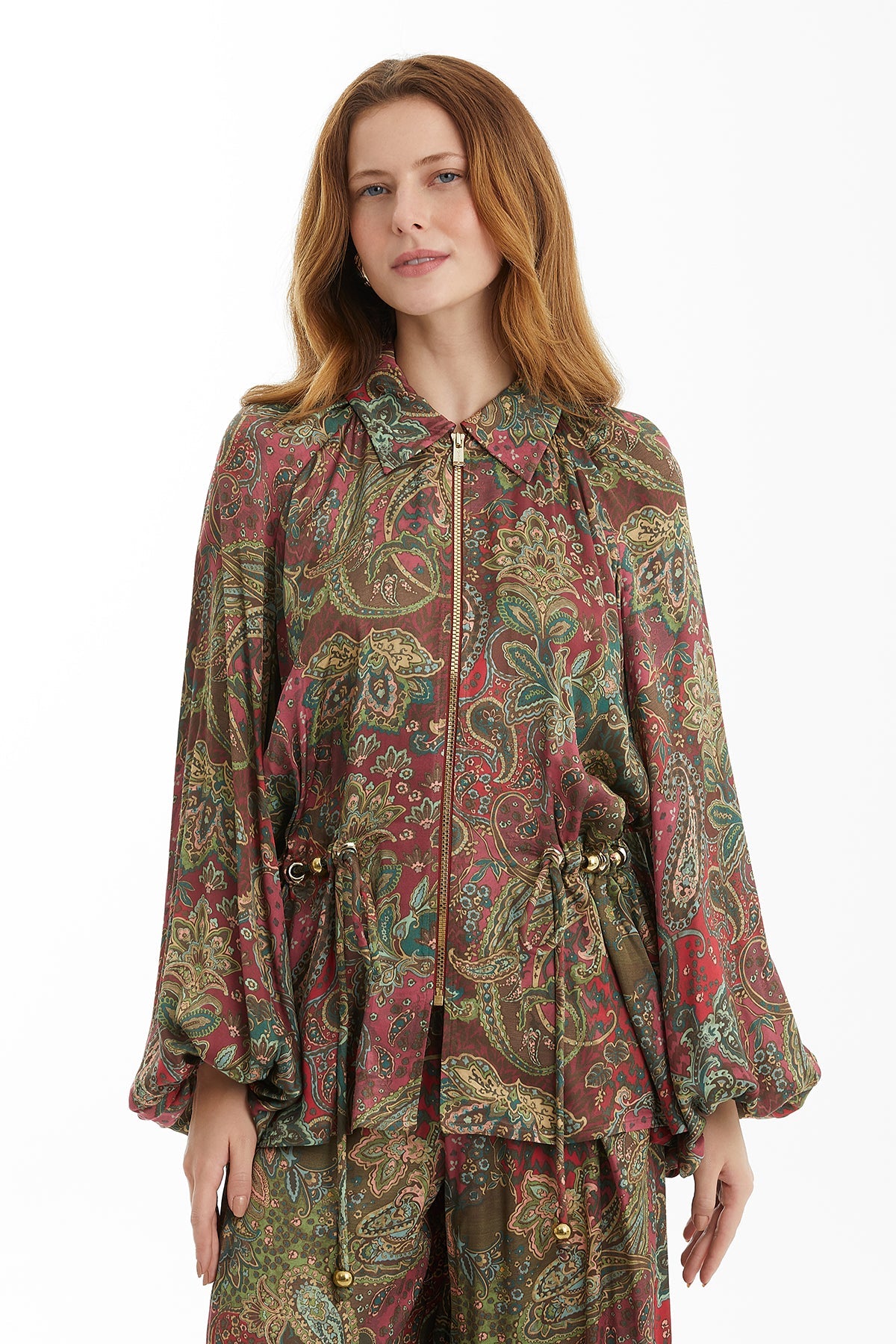 Patterned Jacket with Eyelet and Bead Detail