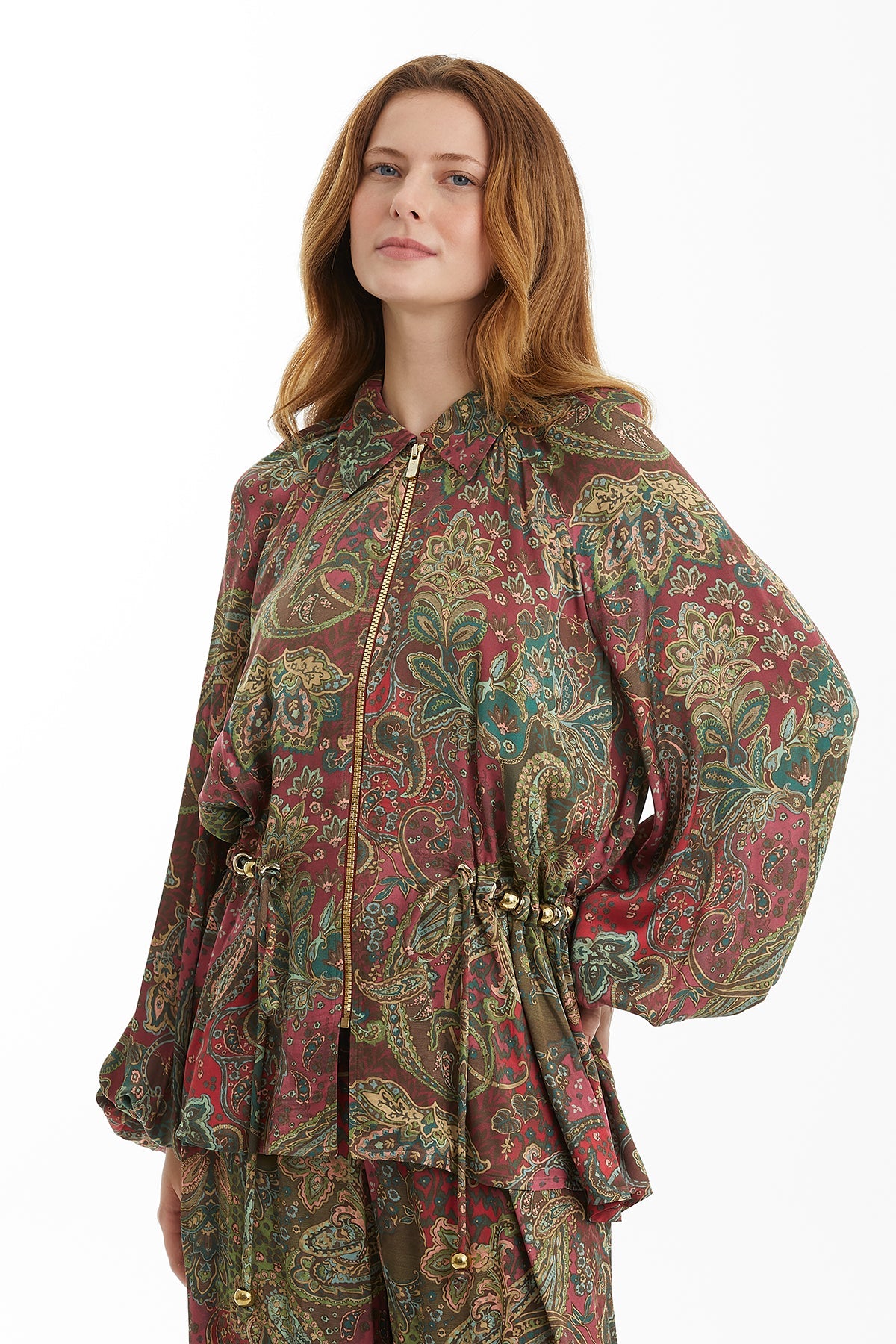 Patterned Jacket with Eyelet and Bead Detail