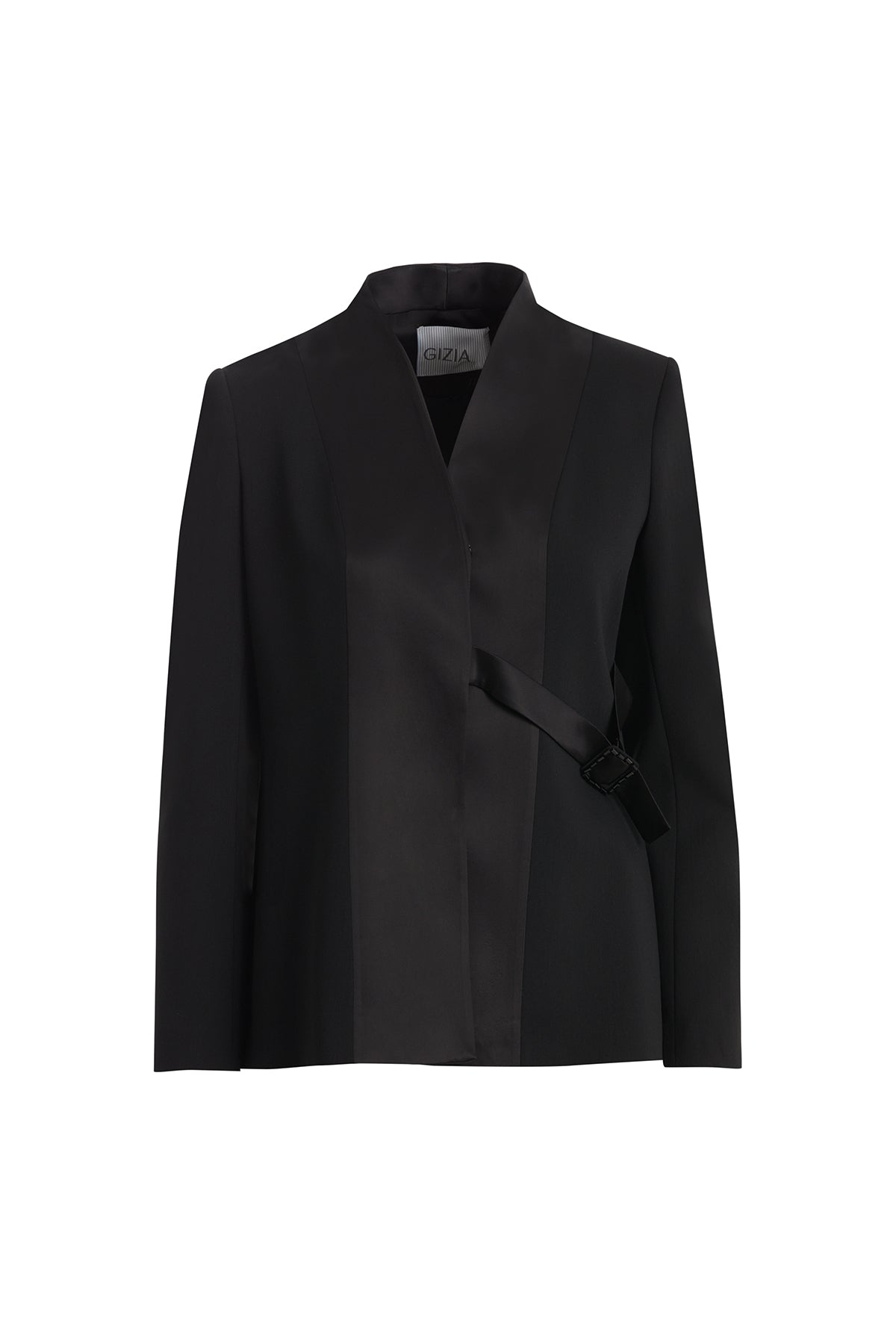 Black Shoulder-Padded Embroidered Jacket with Fabric-Covered Detail