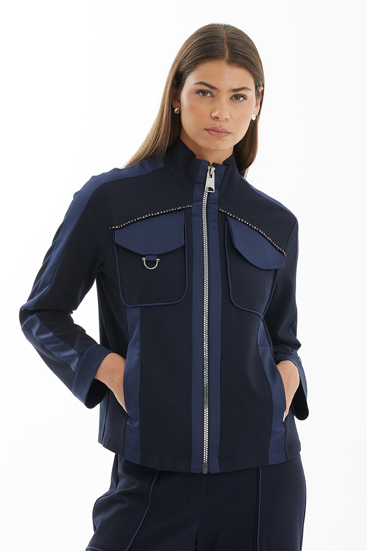 Dark Navy Knitted Jacket with Contrast Trim