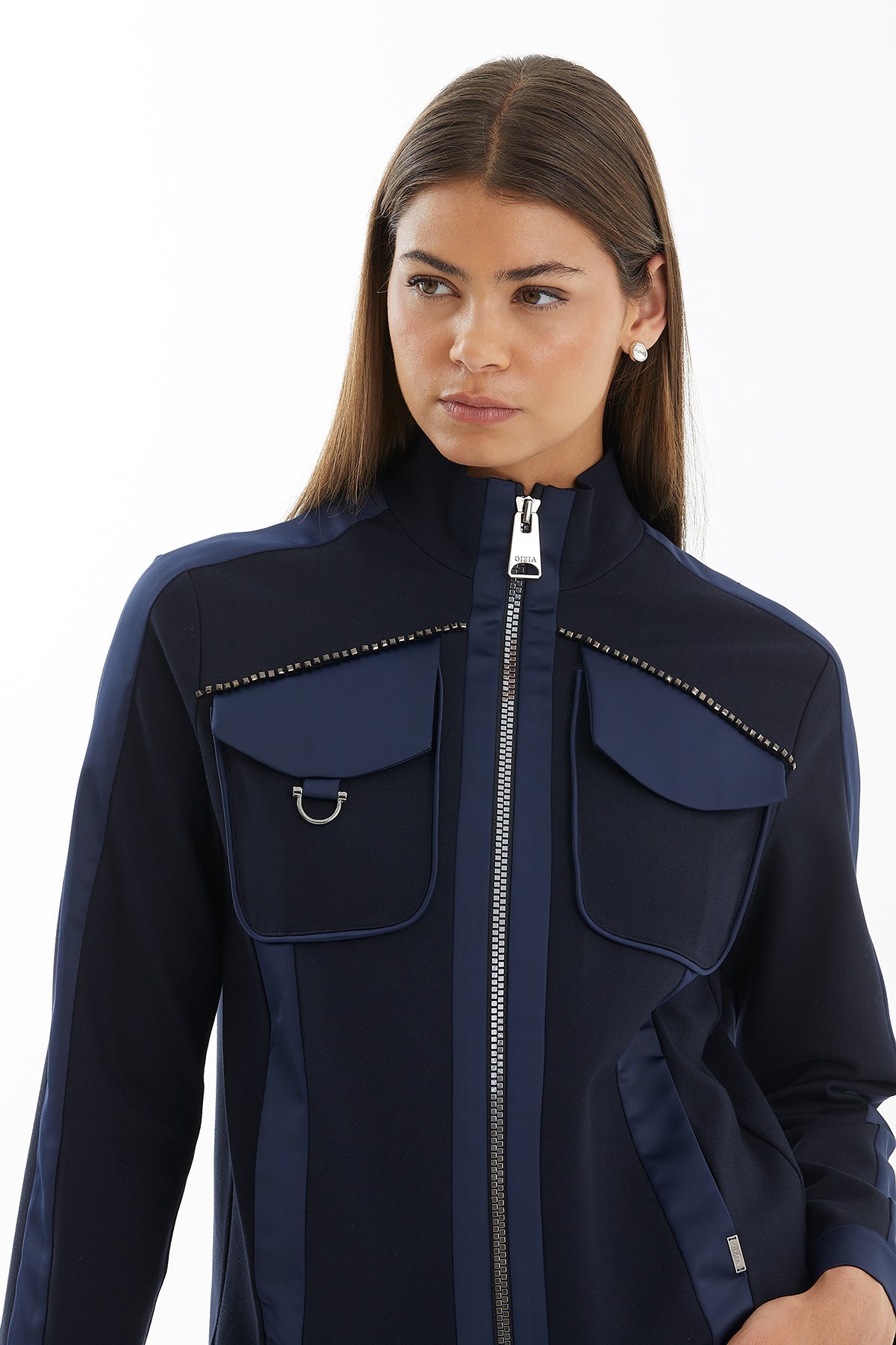 Dark Navy Knitted Jacket with Contrast Trim