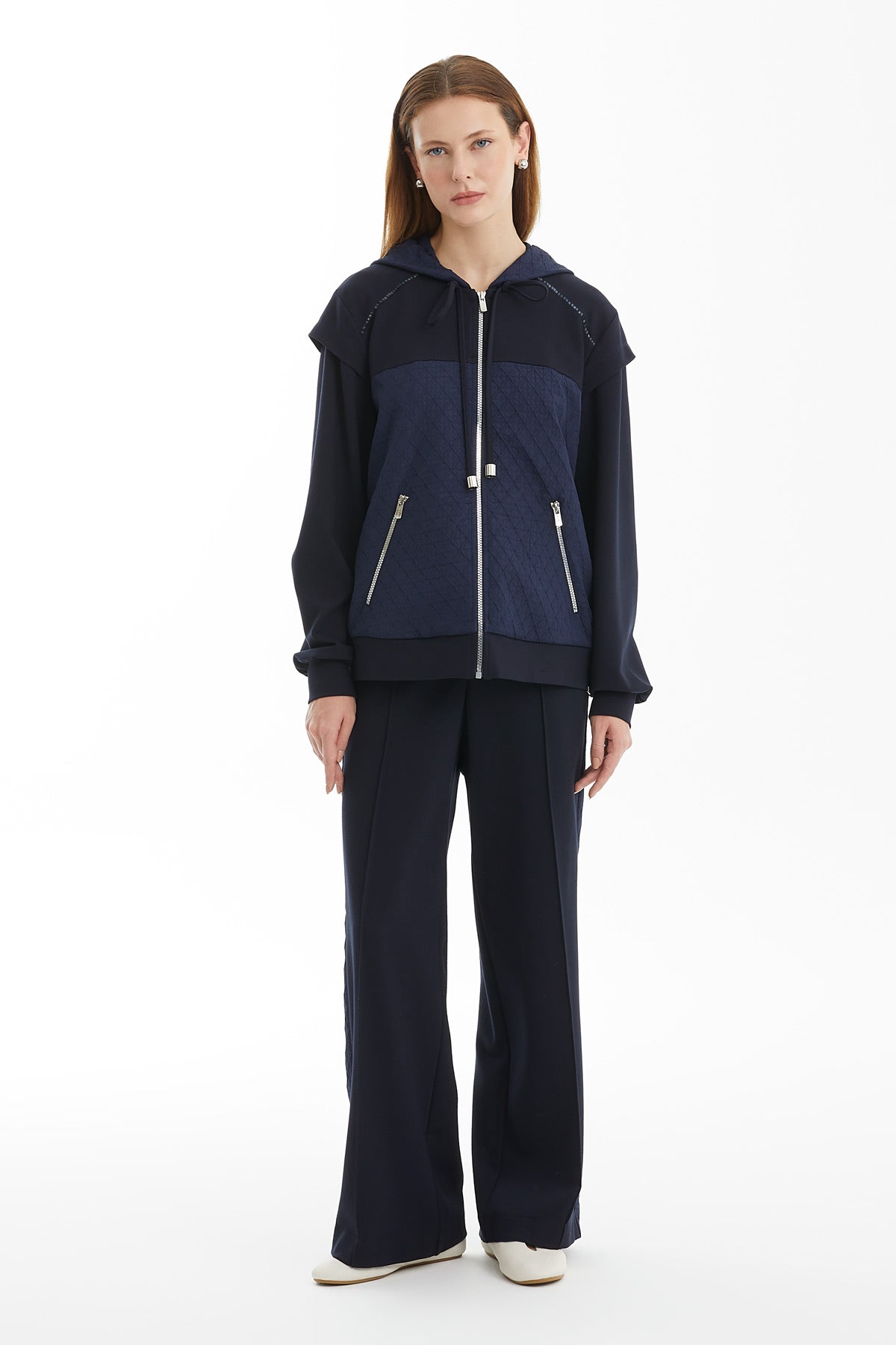 Dark Navy Geometric Pattern Hooded Jacket