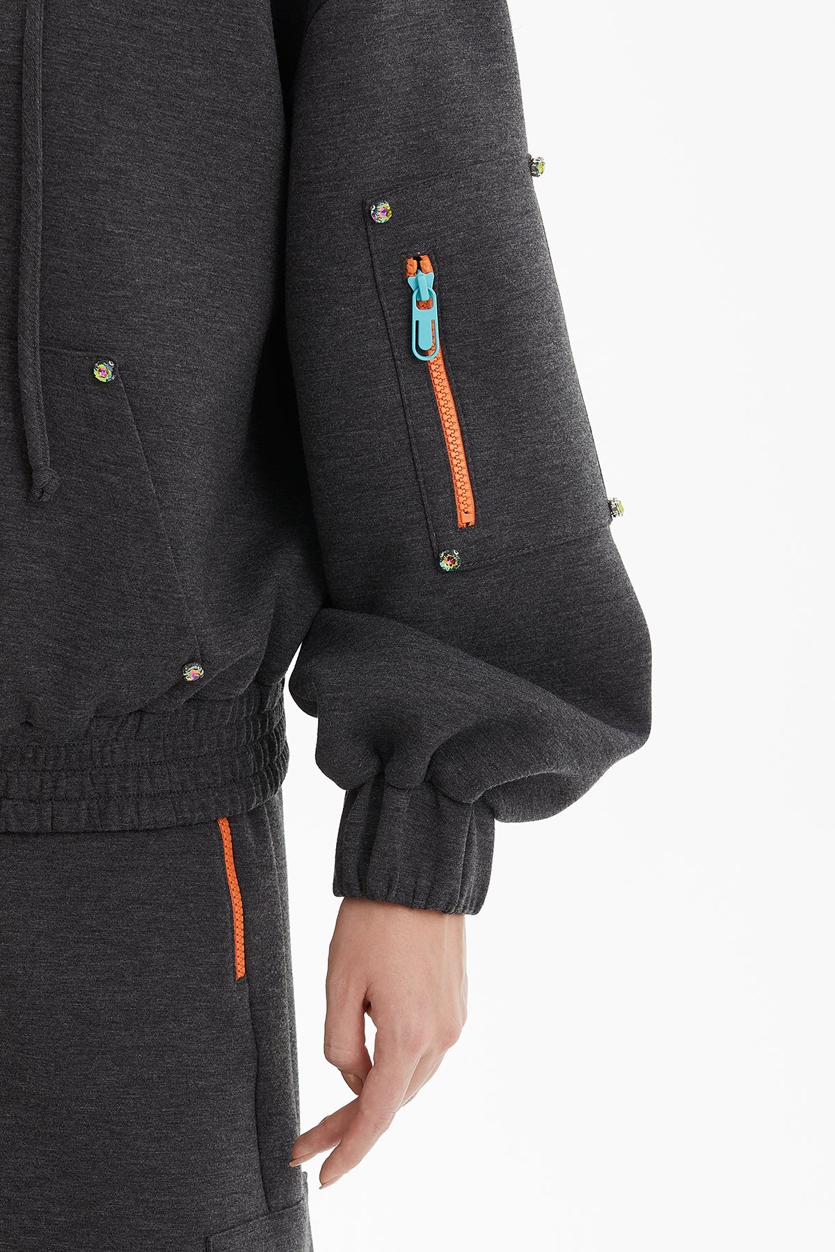 Grey Colorful Embroidered Detail Jacket