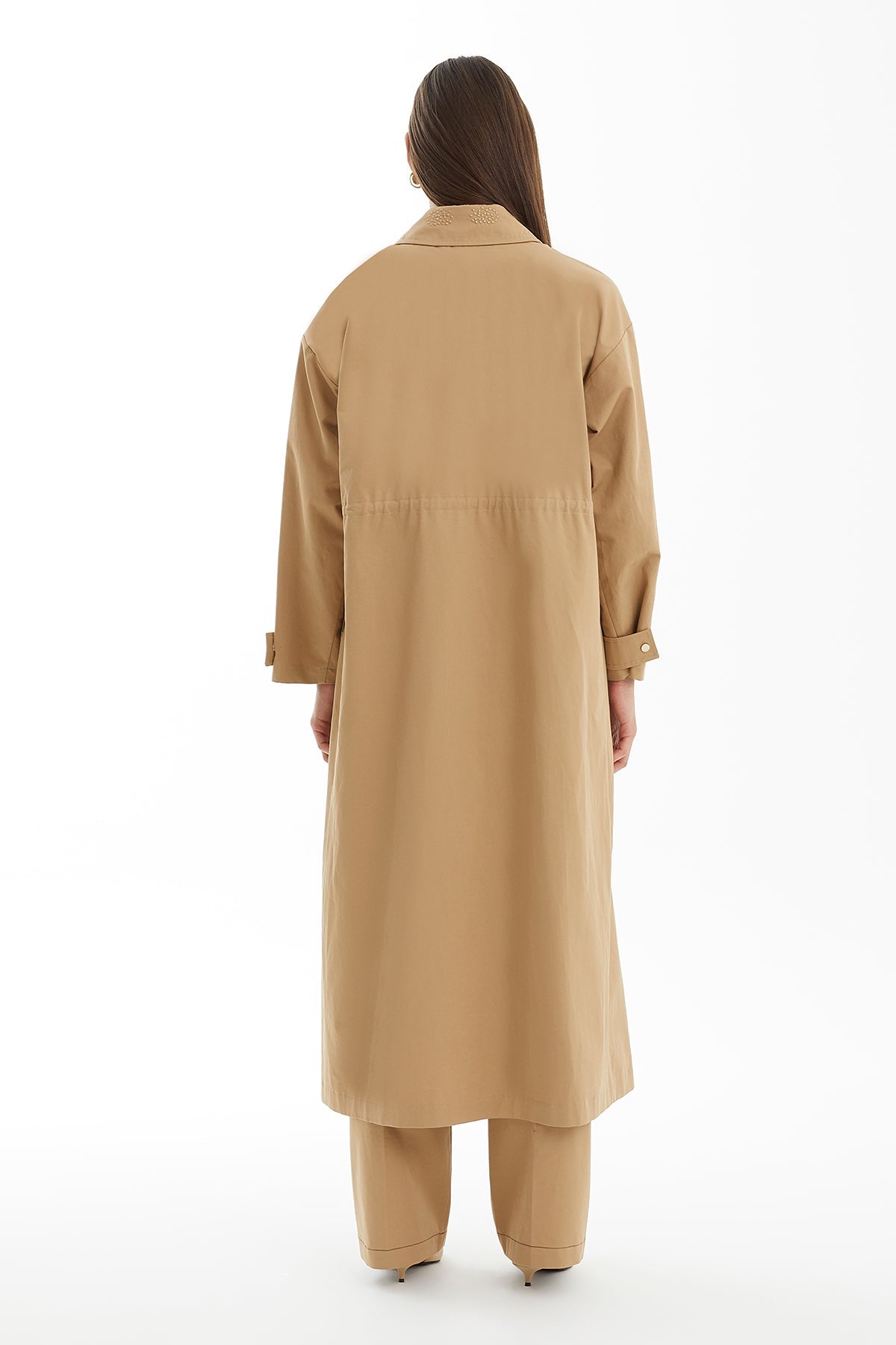 Brown Raised Embroidery Trench Coat