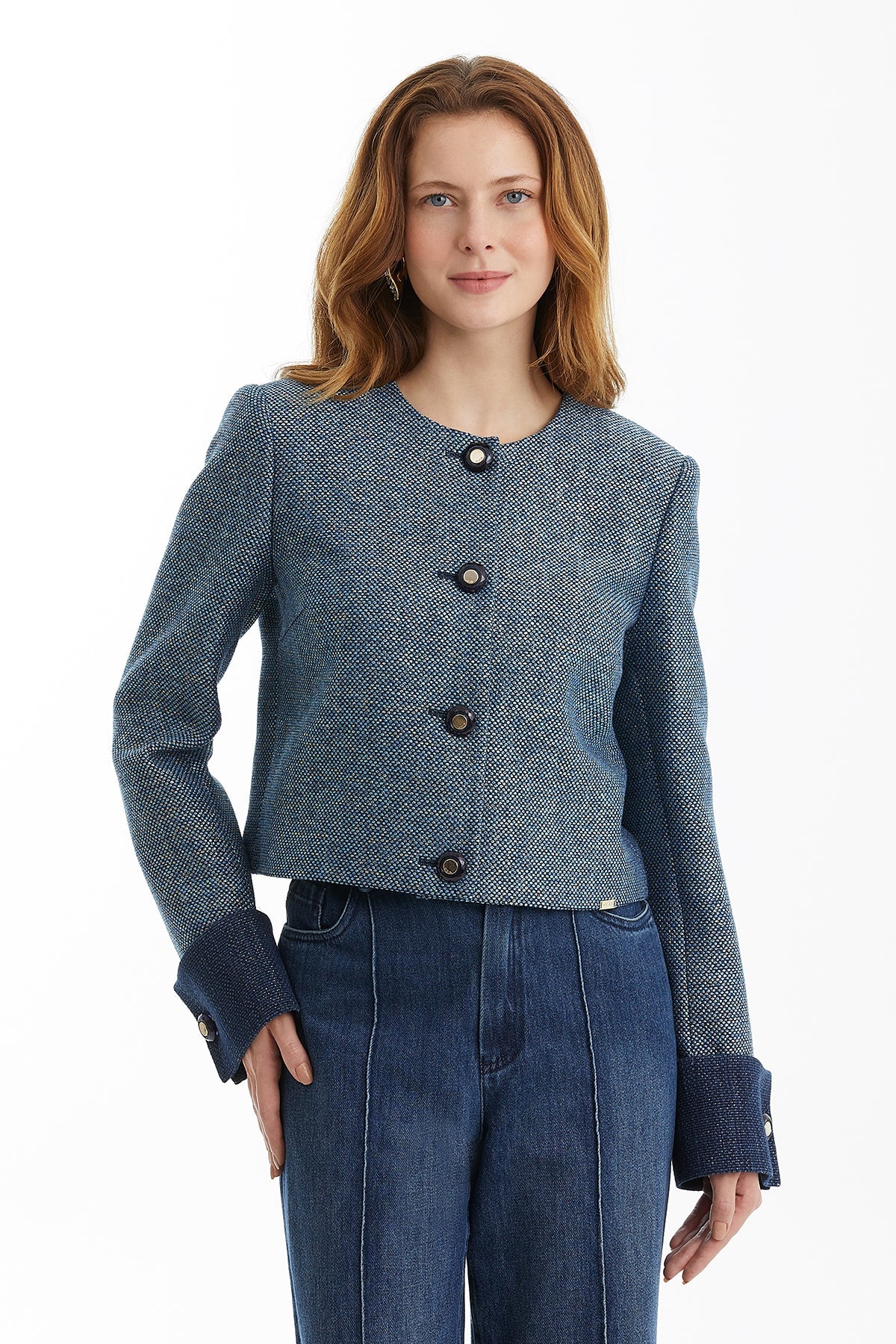 Dark Navy Buttoned Jacket with Detachable Cuffs