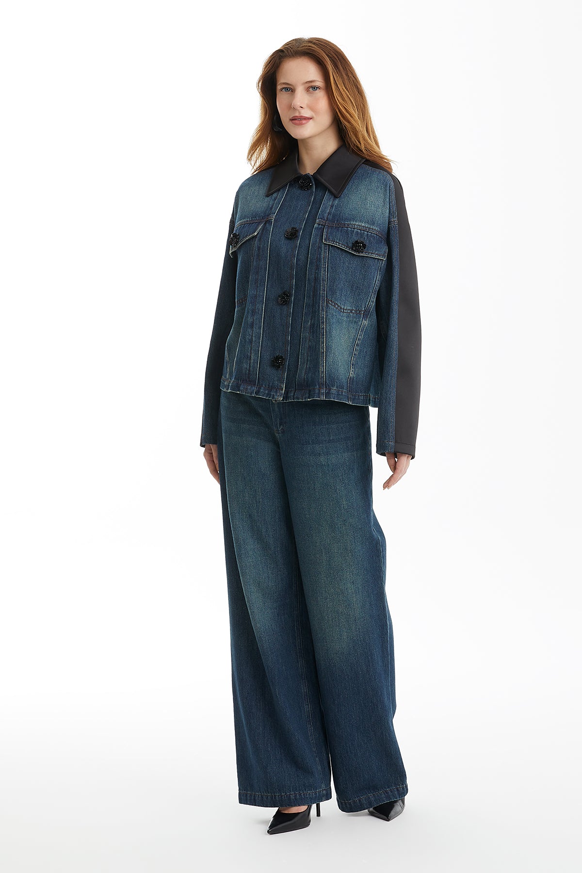 Blue Trimmed Embroidered Denim Jacket
