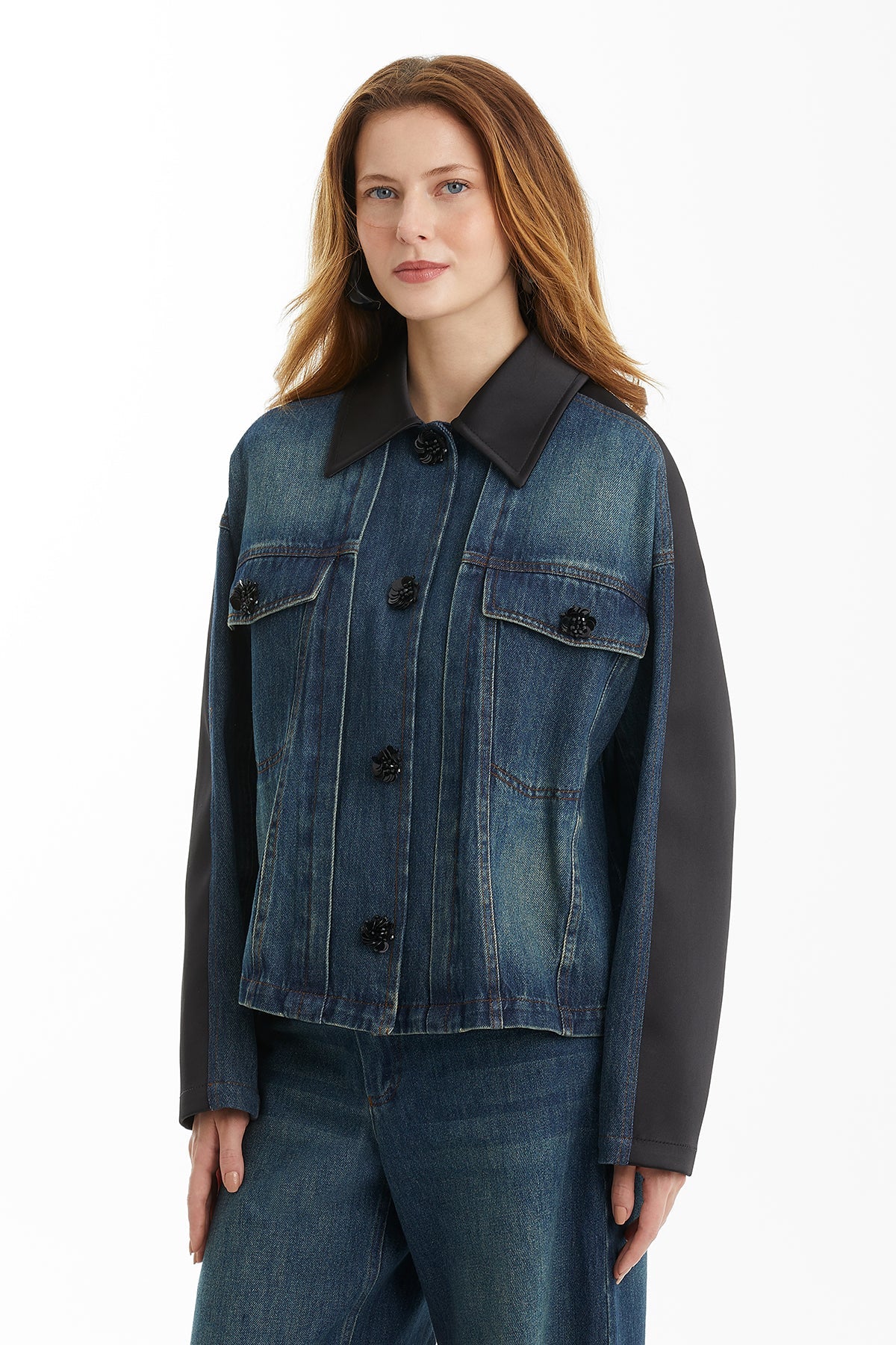 Blue Trimmed Embroidered Denim Jacket