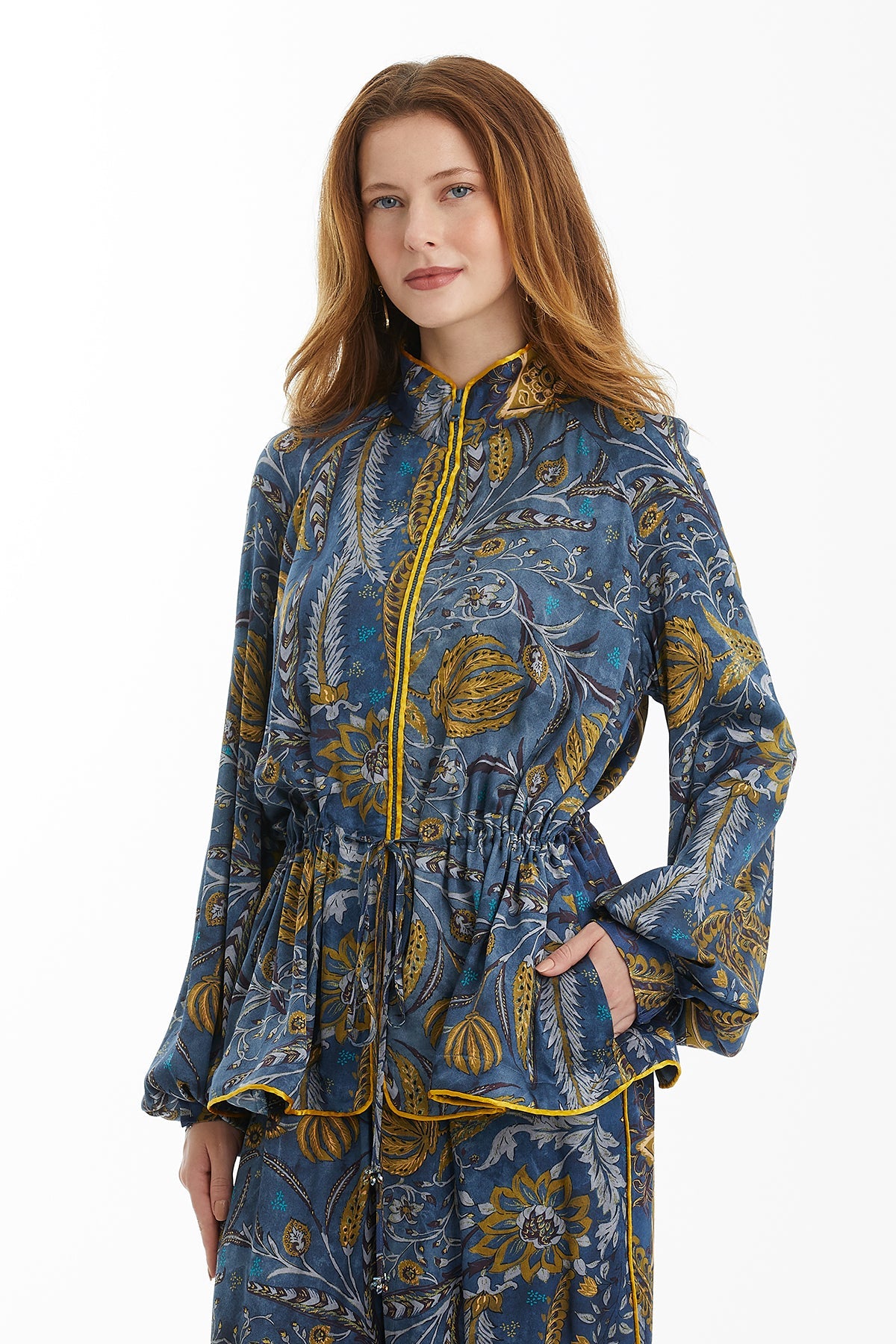 Patterned Drawstring Waist Jacket