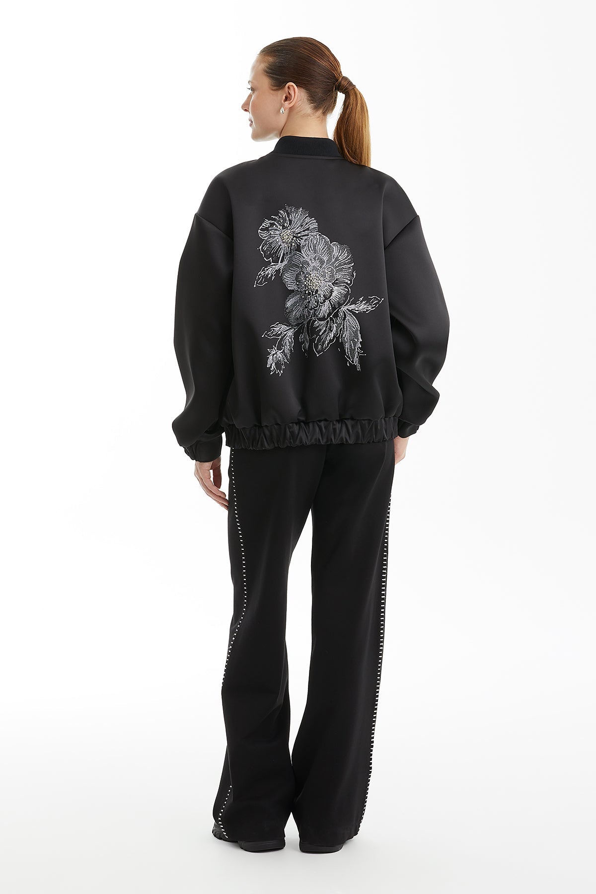 Black Floral Print Bomber Jacket