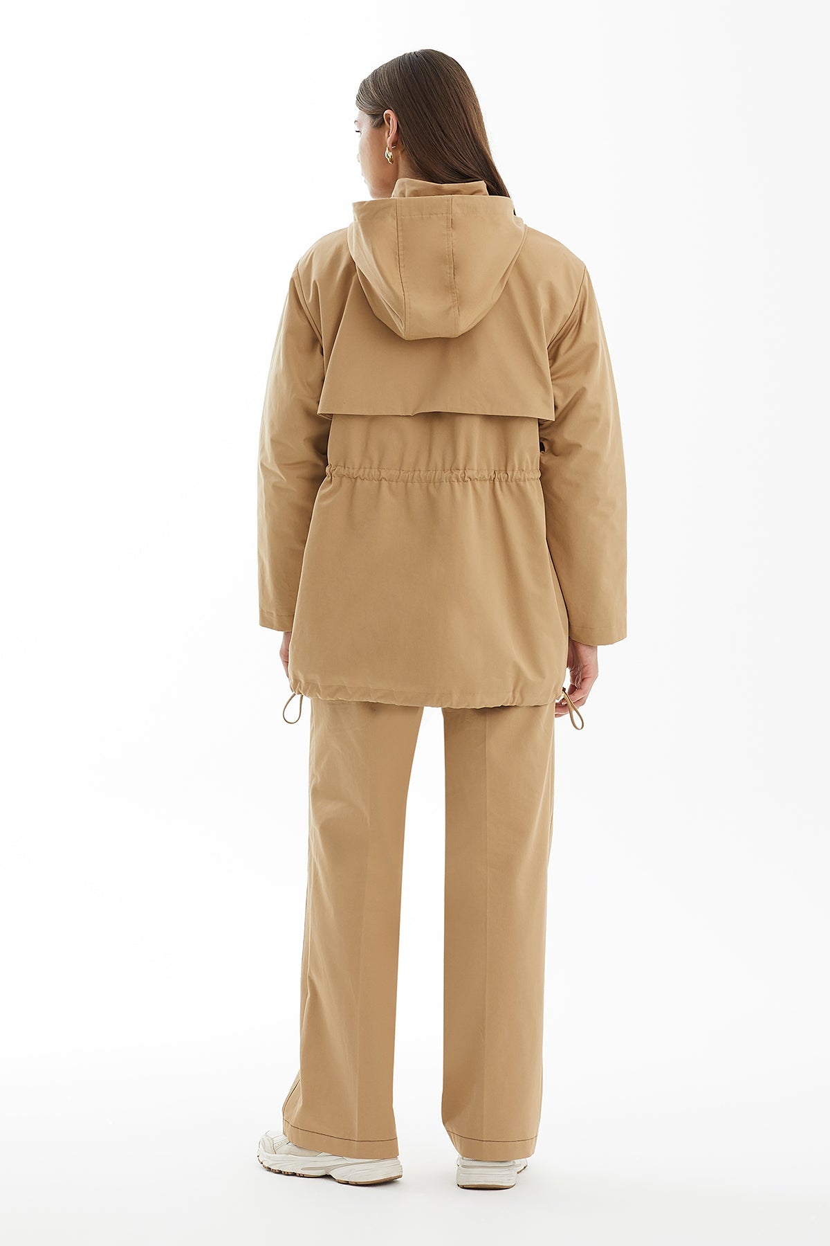 Brown Snap-Button Jacket with Drawstring Stopper Detail