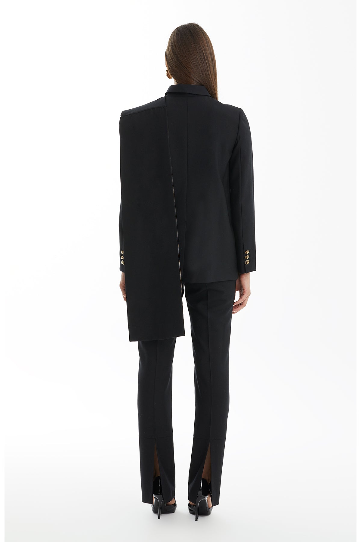 Black Wool Jacket with Leopard Detail and Shawl Collar