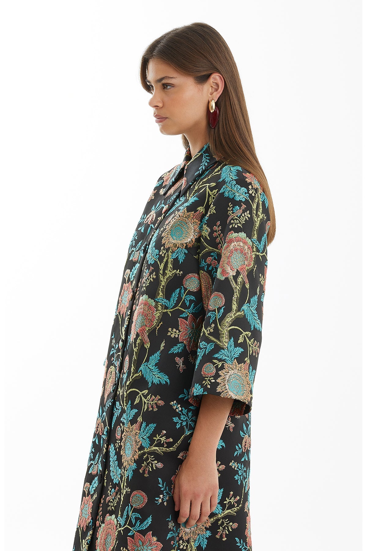 Black Snap-Button Midi Caftan
