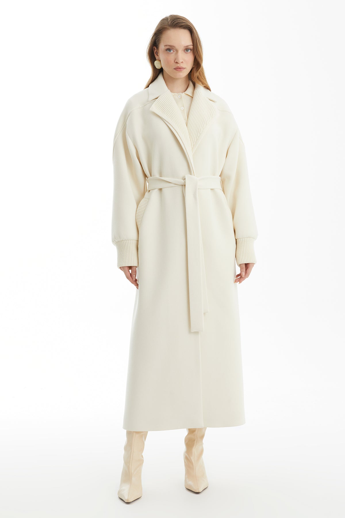 Ecru 100% Cashmere Coat with Detachable Belt